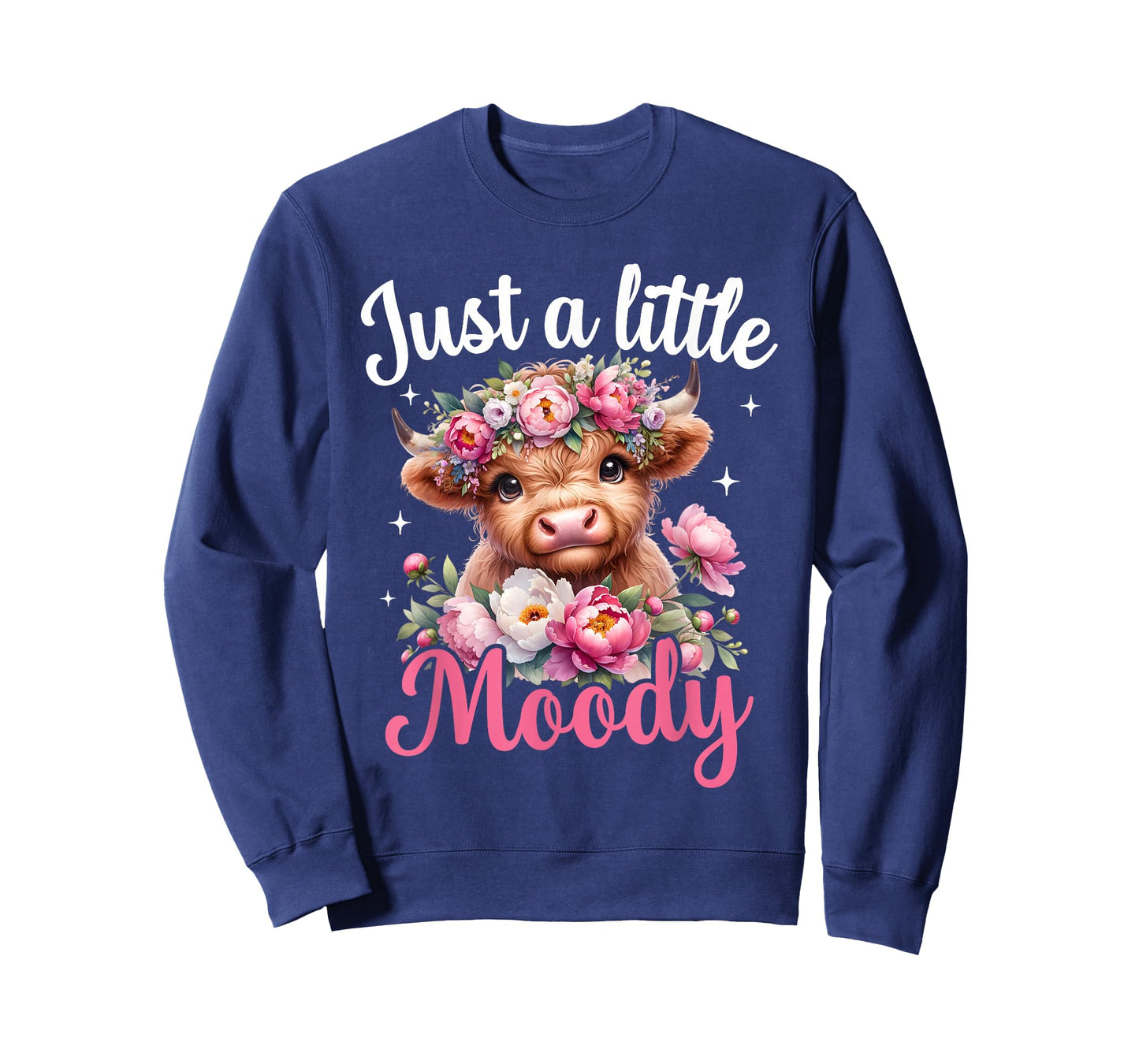 Just A Little Moody Highland Cow Flower Girls Women Cow Farm T-Shirt