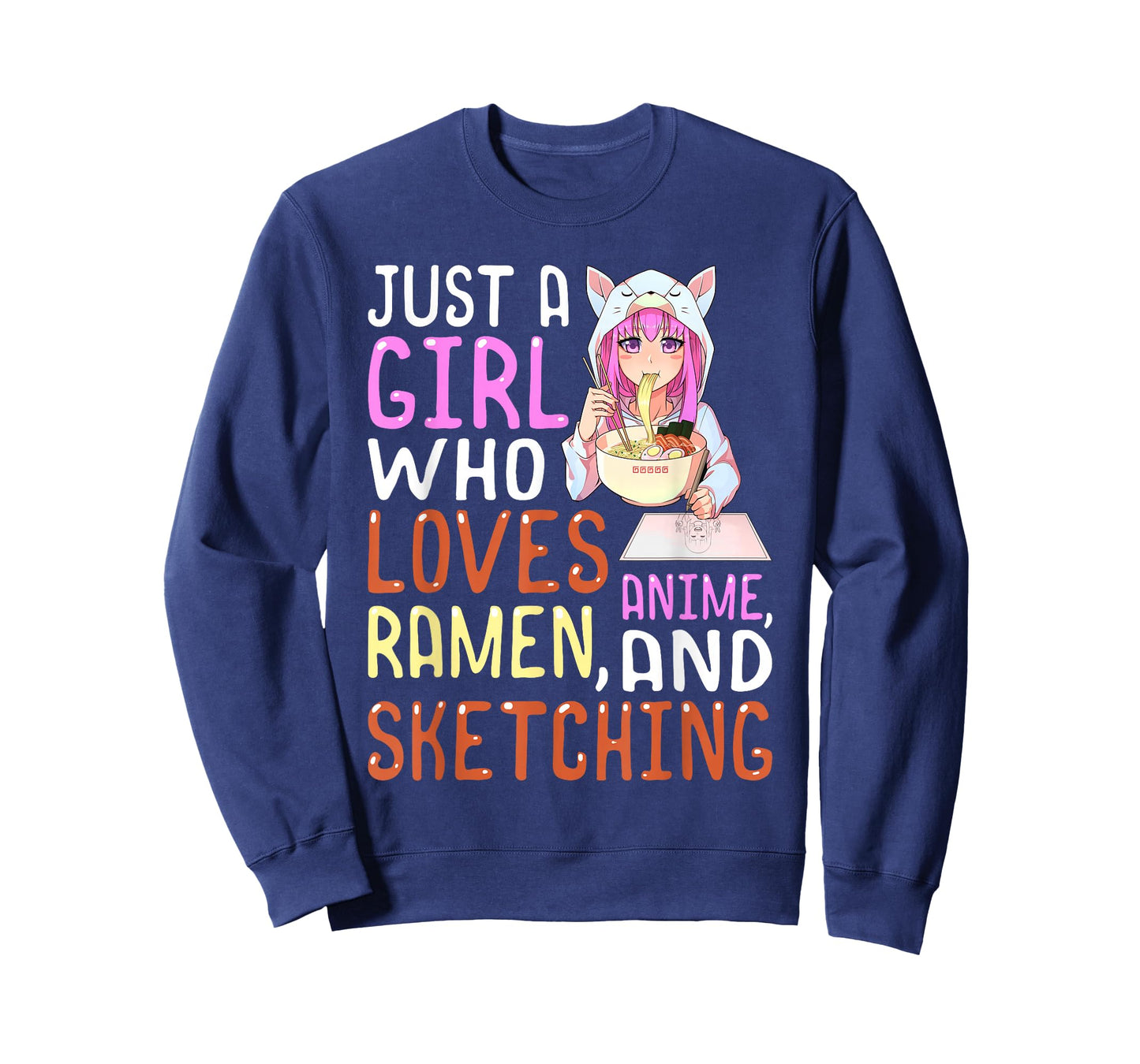 Girl Who Loves Anime Ramen and Sketching Kawaii Teen Girls T-Shirt Small