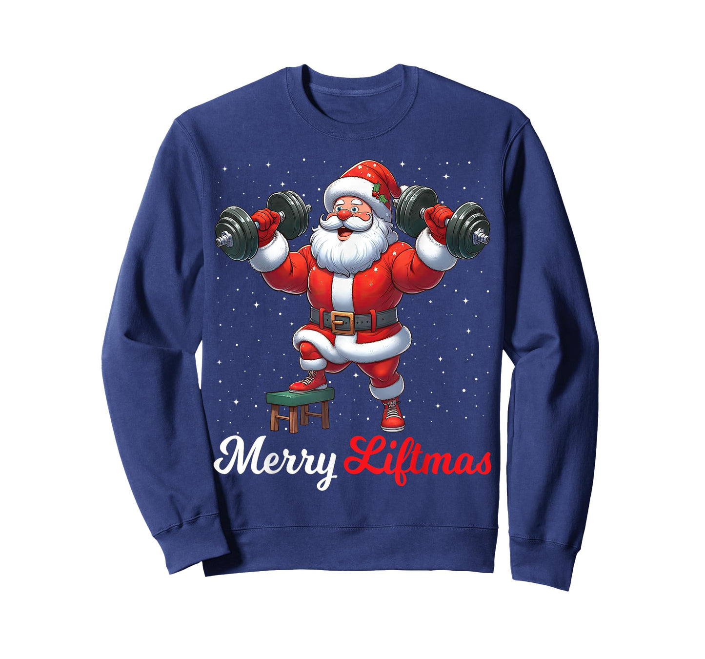 Merry Liftmas Santa Weightlifting Gym Fitness Christmas Snow T-Shirt