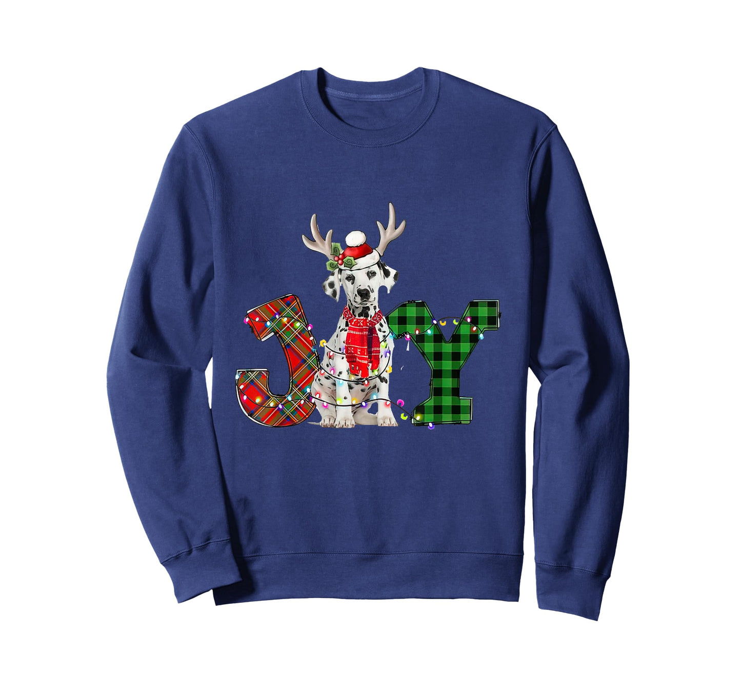 Joy Christmas Lights Dalmatian Dog Santa Hat Pajama T-Shirt