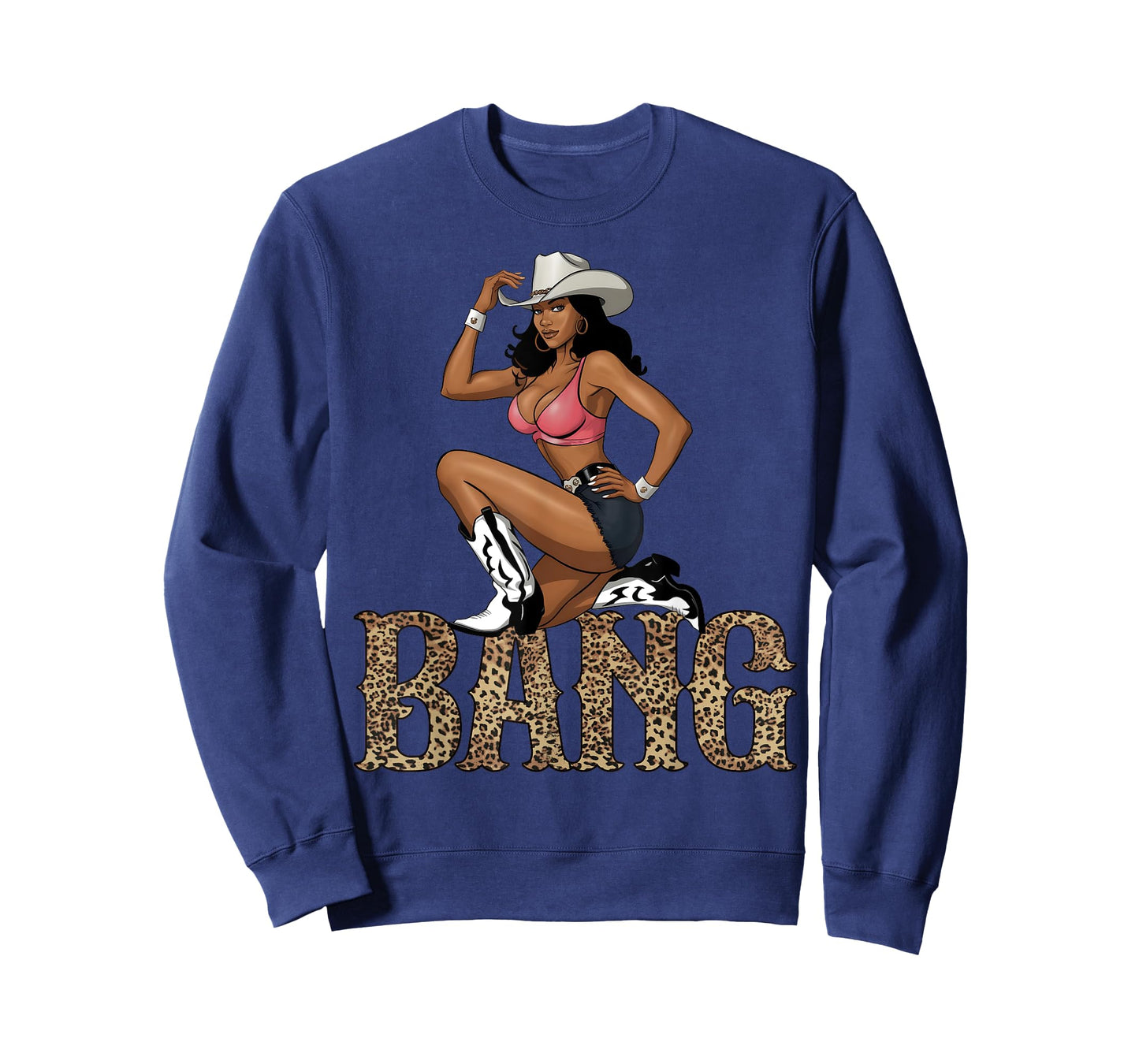 Black Cowgirl Western Cowboy Rodeo Bang Leopard Print T-Shirt