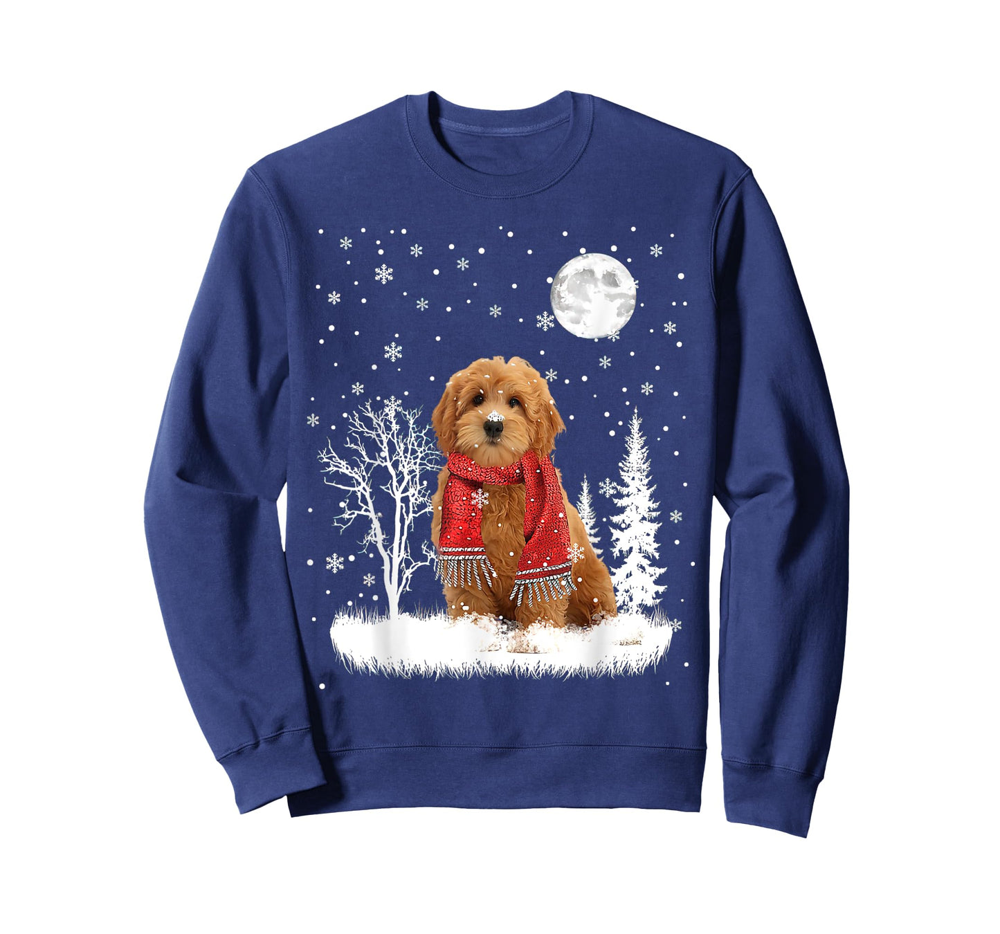 Goldendoodle Under Moonlight Snow Christmas Pajama T-Shirt