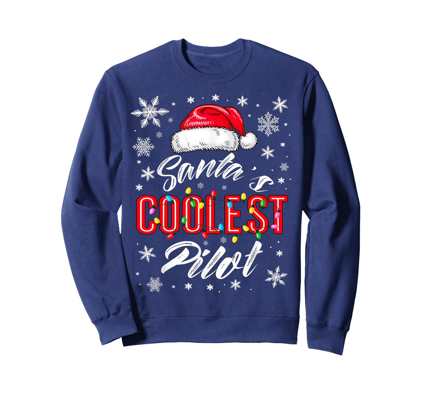 Santa's Coolest Pilot Christmas Lights Snowflake Flight Crew T-Shirt