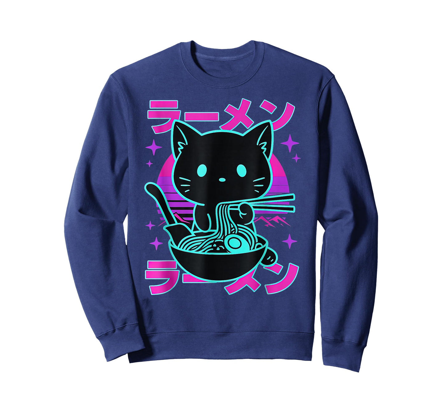Ramen Cat Retro Sunset Funny Noodle Lover Graphic T-Shirt