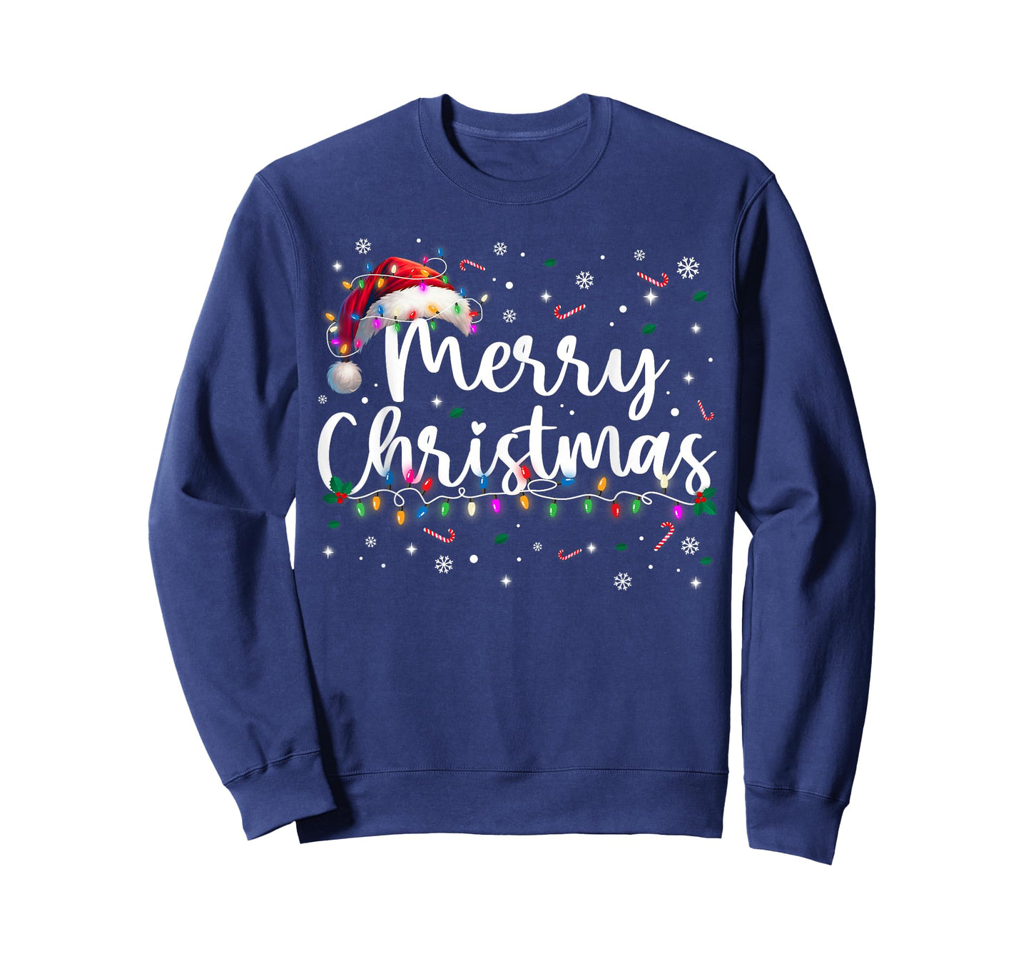 Merry Christmas Lights Santa Hat Xmas Family Men Women T-Shirt