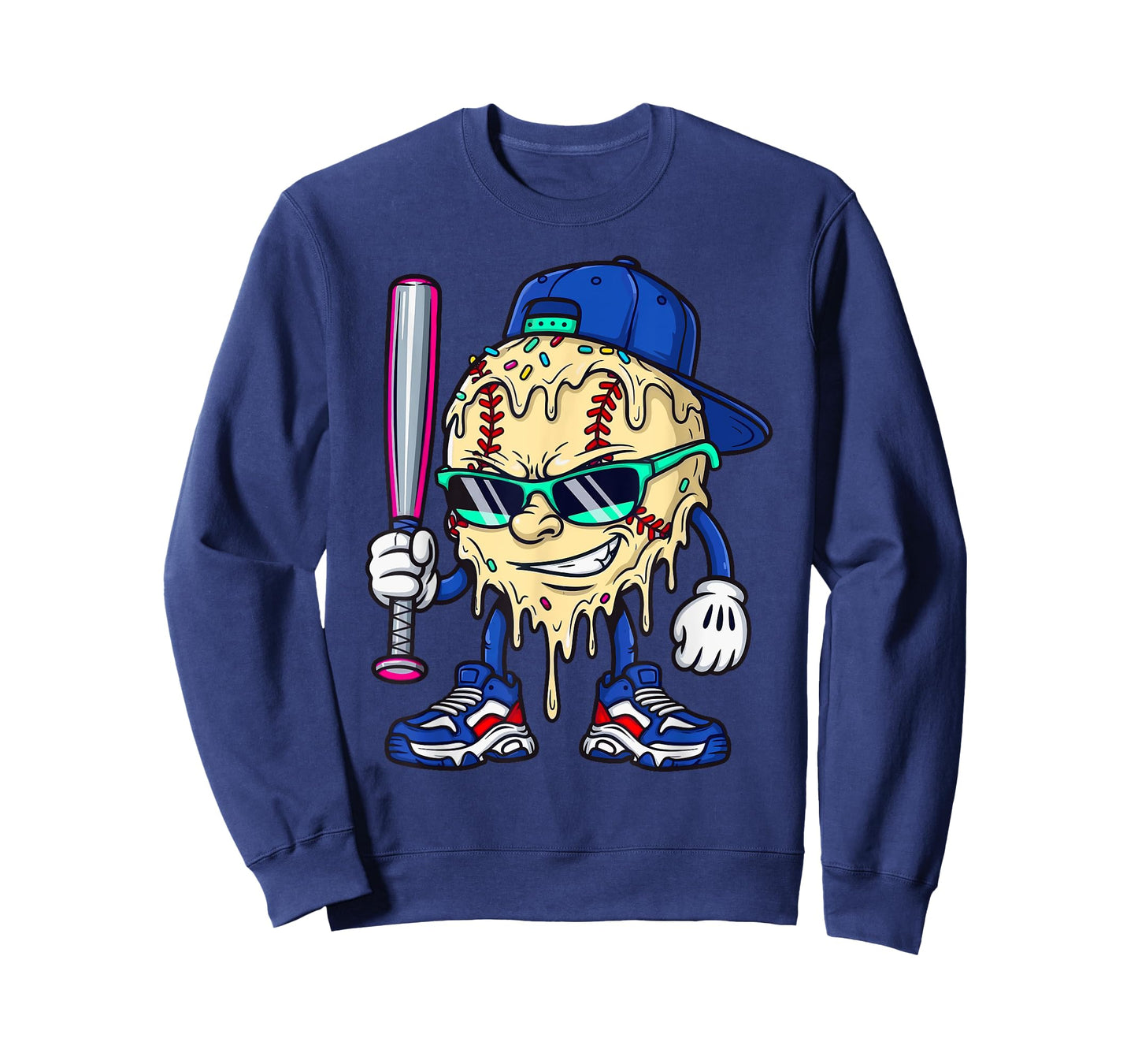 Cool Baseball Ice Cream Drip with Sprinkles Men Boys Kids T-Shirt