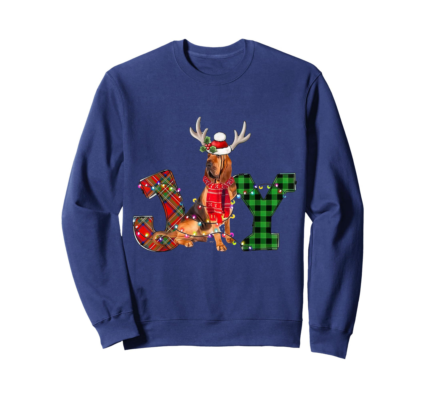 Joy Christmas Lights Bloodhound Dog Santa Hat Pajama Men Women Kids T-Shirt