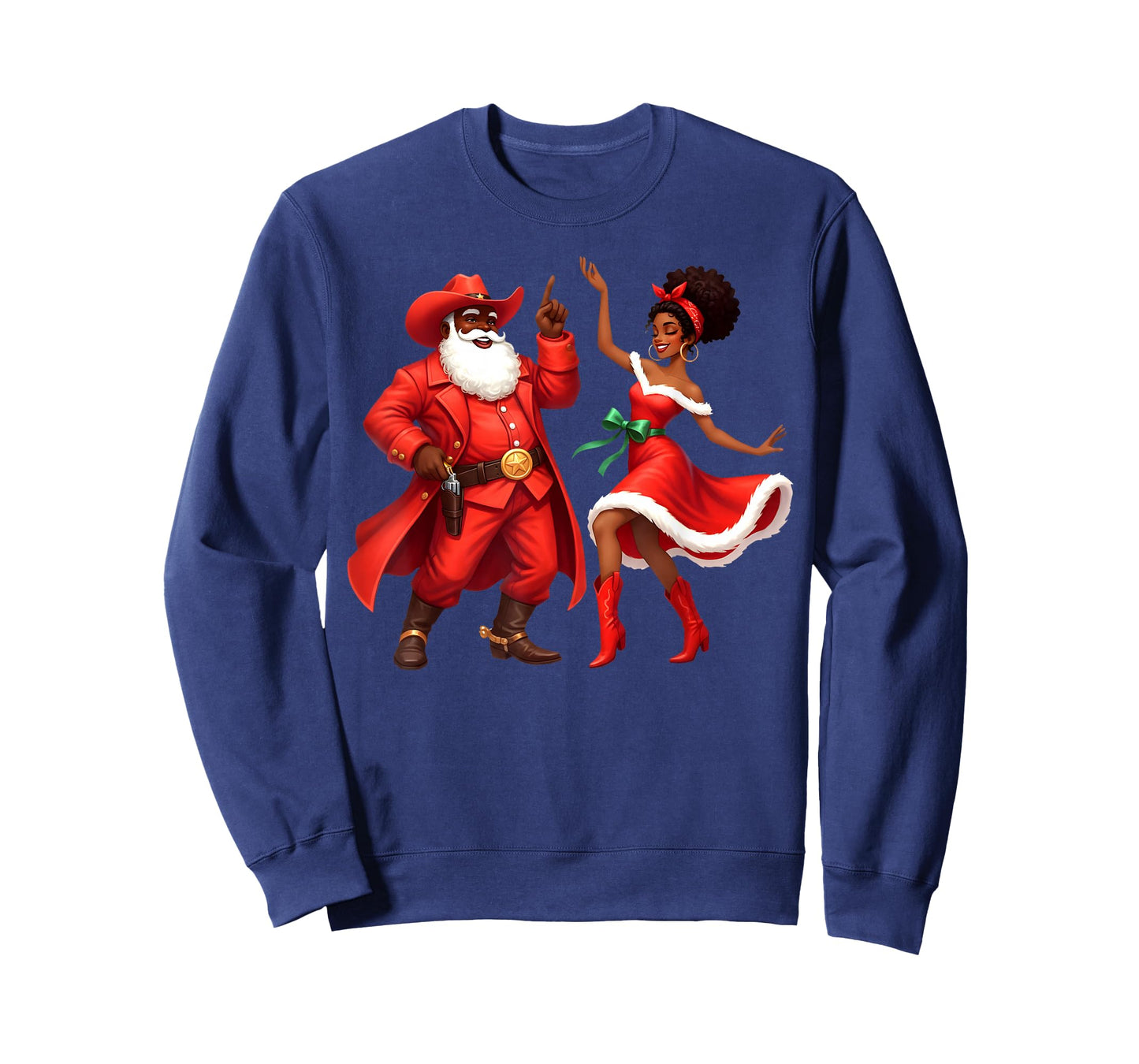 Black Cowboy and Santa Cowgirl Christmas Western Xmas Couple T-Shirt