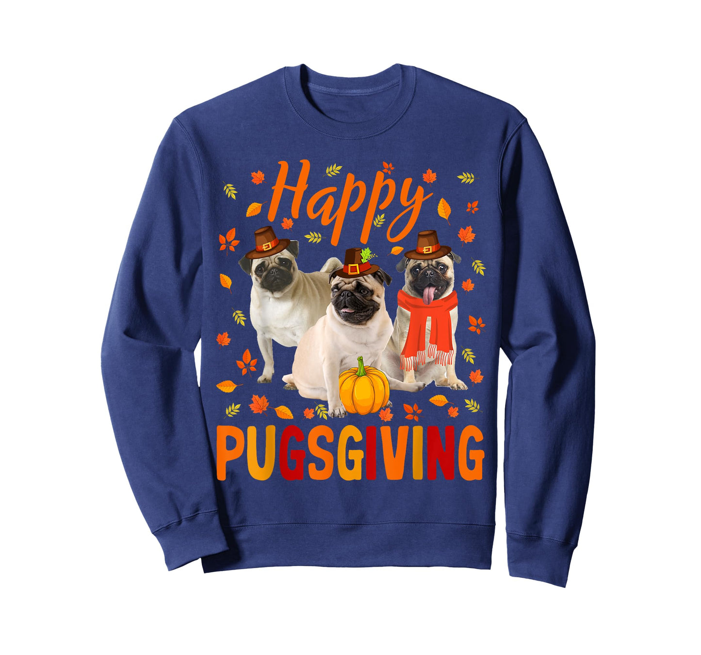 Happy Pugsgiving Cute Thanksgiving Pug Dog Wears Pilgrim Hat T-Shirt