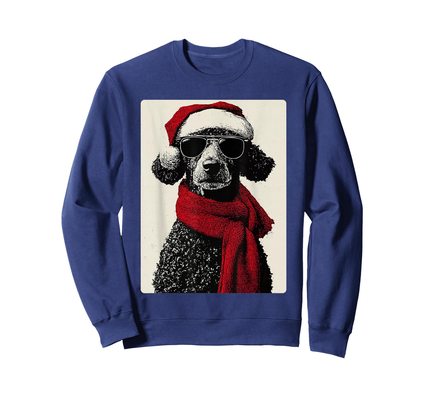 Christmas Poodle with Sunglasses Santa Hat Funny Winter Dog T-Shirt