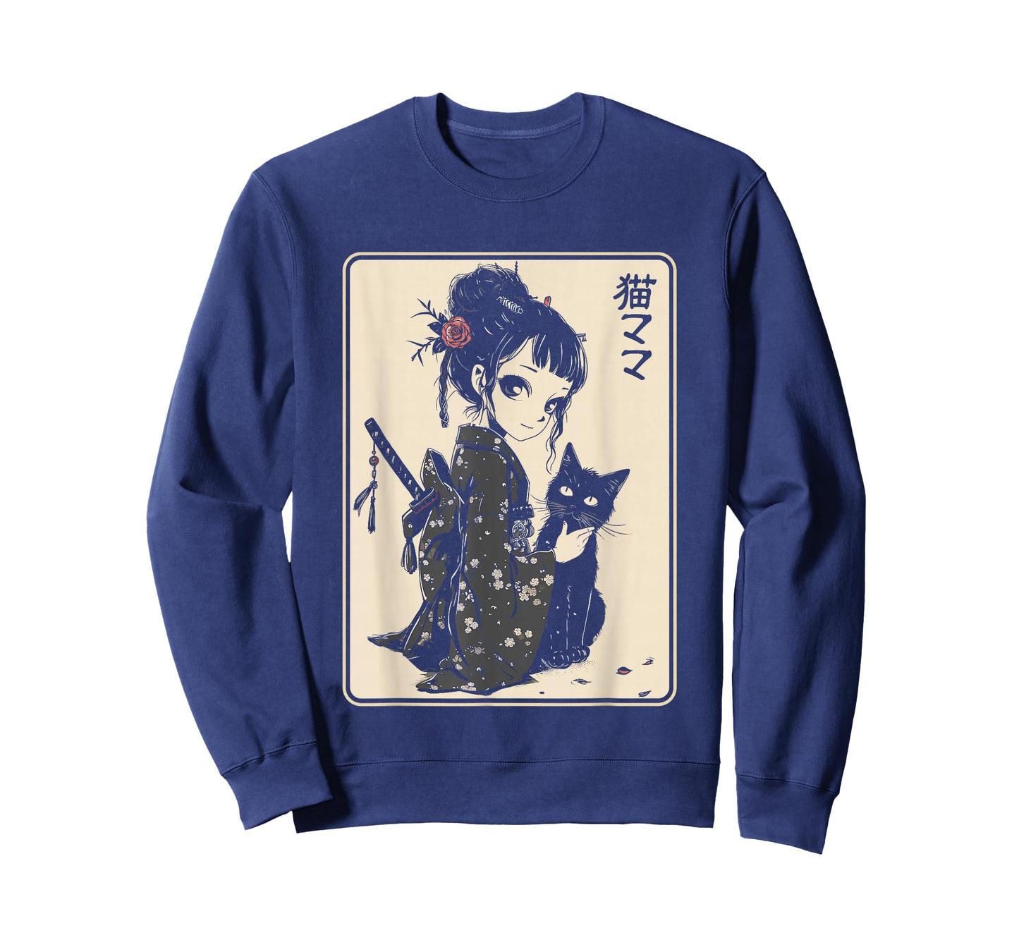 Japanese Gothic Kawaii Anime Samurai Cat Mom Woman Girls T-Shirt
