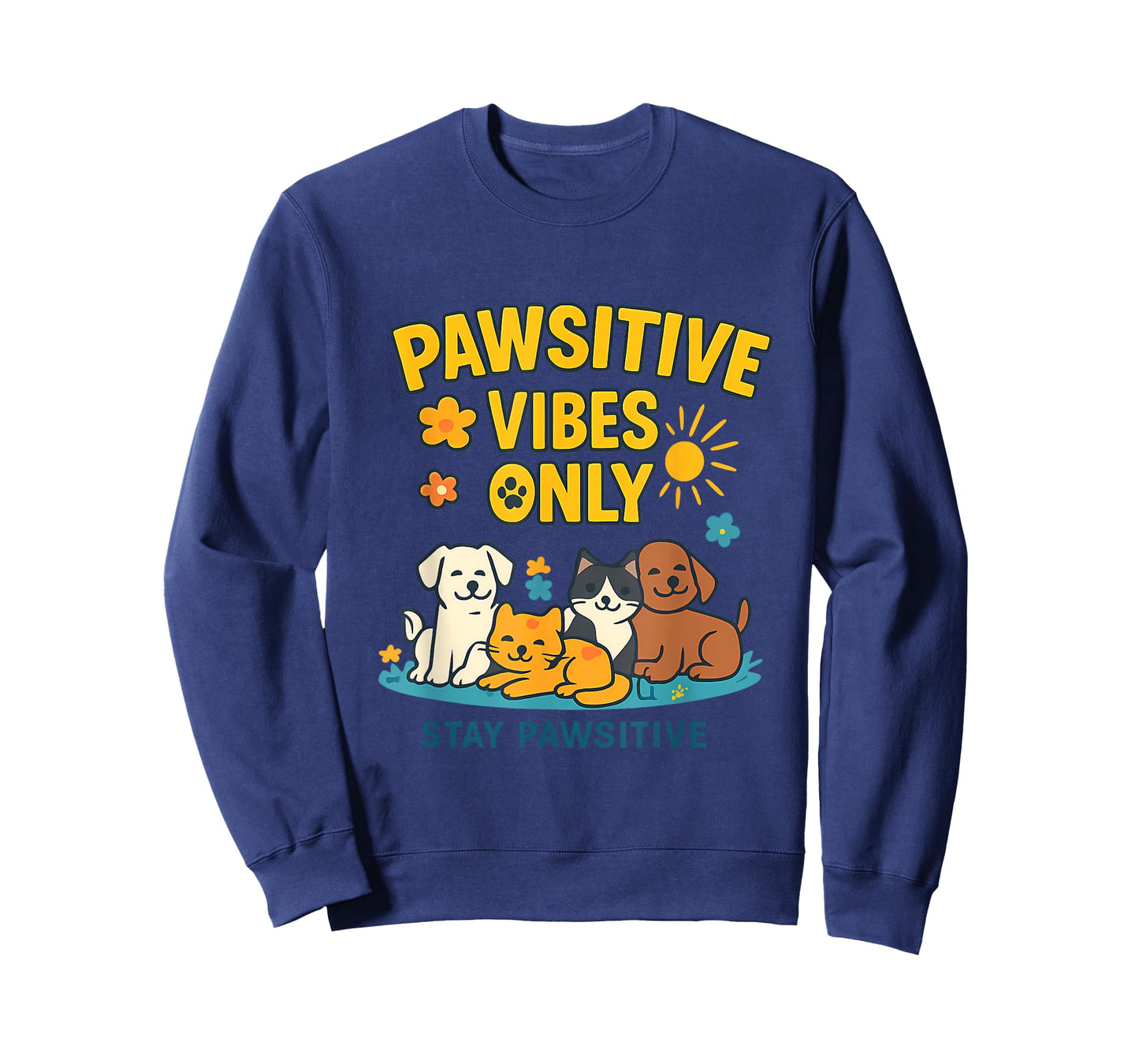 Pawsitive Vibes Only Squad Goals Cat Dog Print T-Shirt