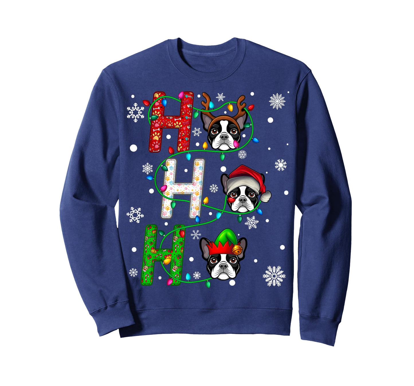 Santa Hat Ho Ho Ho Family Christmas Boston Terrier Dog Xmas T-Shirt