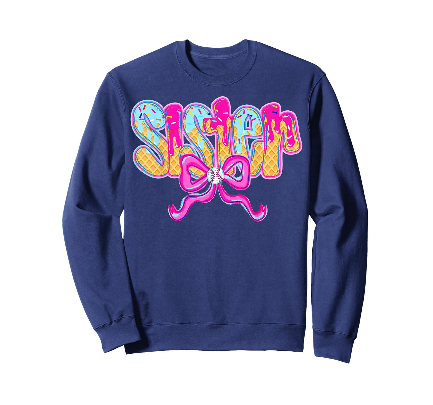 Baseball Sister Drip Ice Cream Baseball Bow Game Day T-Shirt