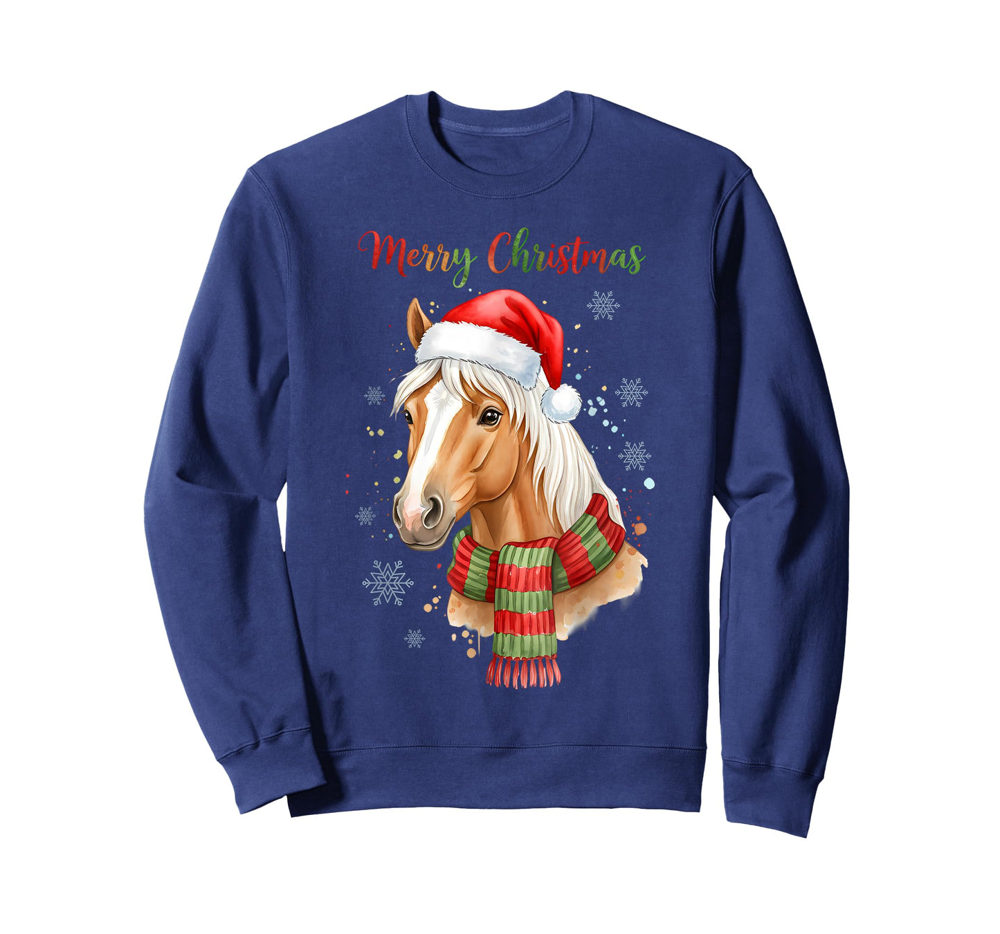 Horse Santa Hat Christmas Lights Family Matching Winter Xmas T-Shirt
