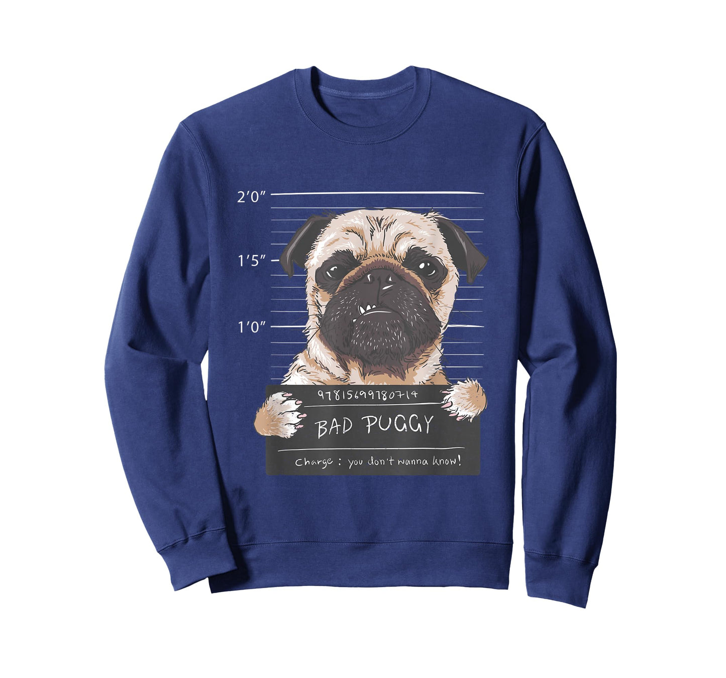 Cute Pug Mugshot Bad Puggy Puppy Humor Funny Dog T-Shirt