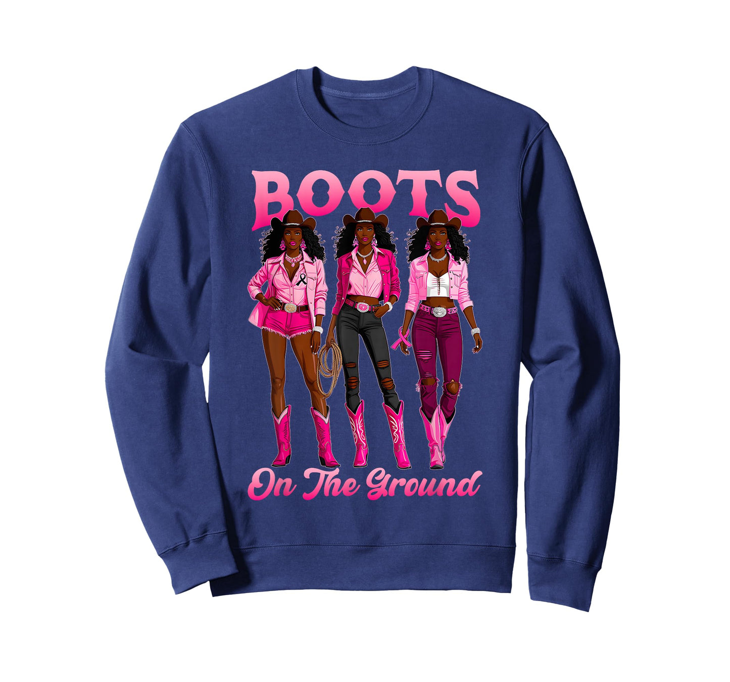 Boots On The Ground Pink Cowgirl Breast Cancer Western Women T-Shirt