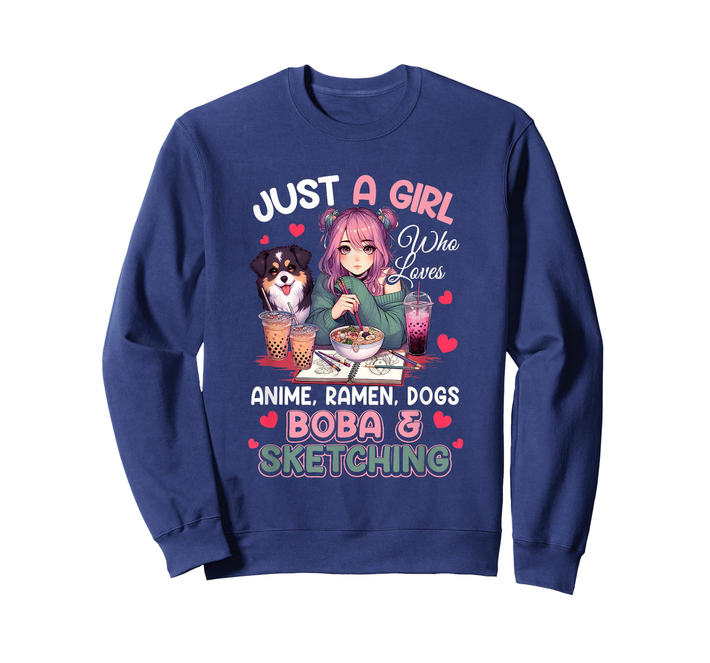 Just Girl Who Loves Anime Ramen Dogs Boba Sketching Japan T-Shirt