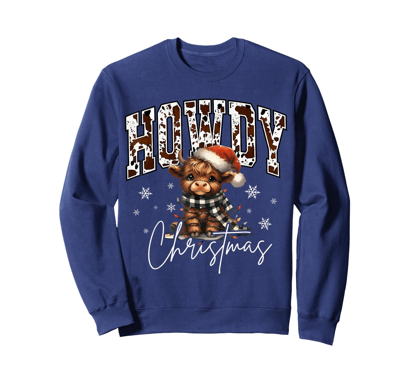 Retro Howdy Christmas Western Cow Santa Hat Xmas Lights T-Shirt