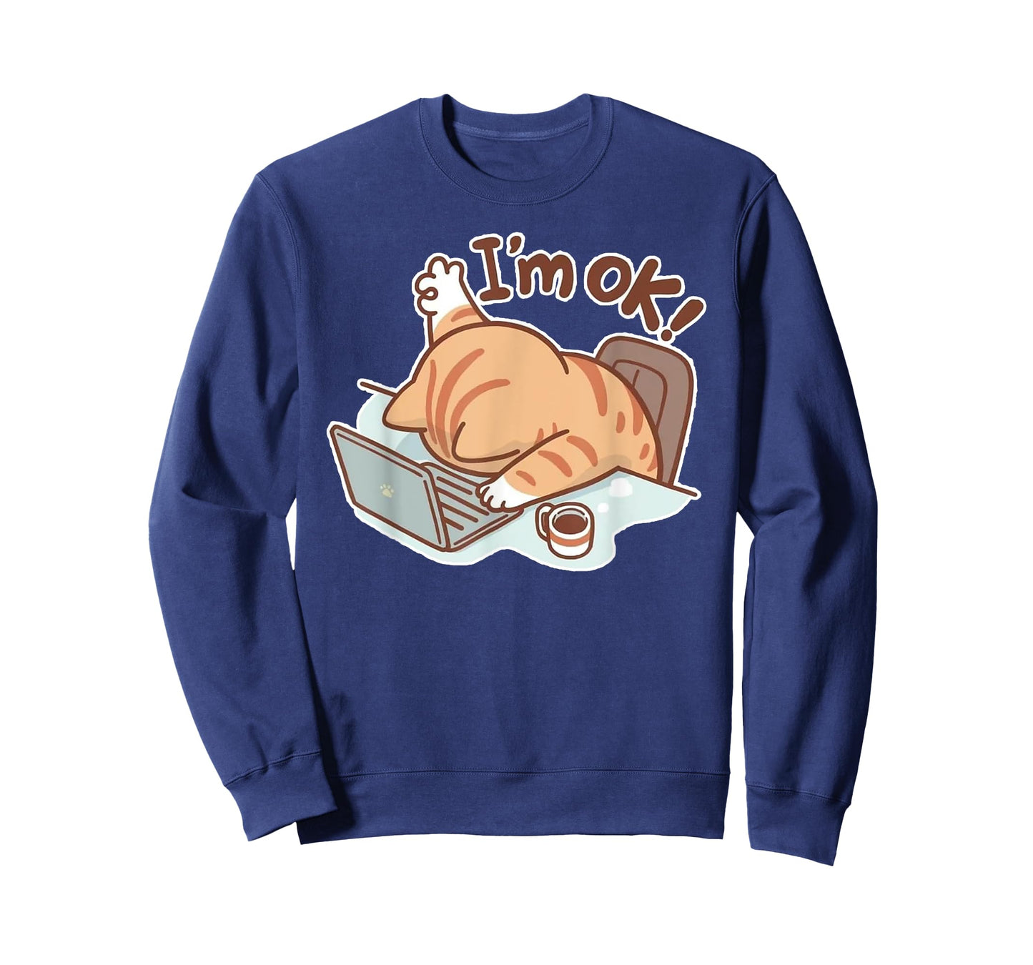 Funny Cat I'm OK Work from Home Coffee Spilled Laptop T-Shirt for Men Women