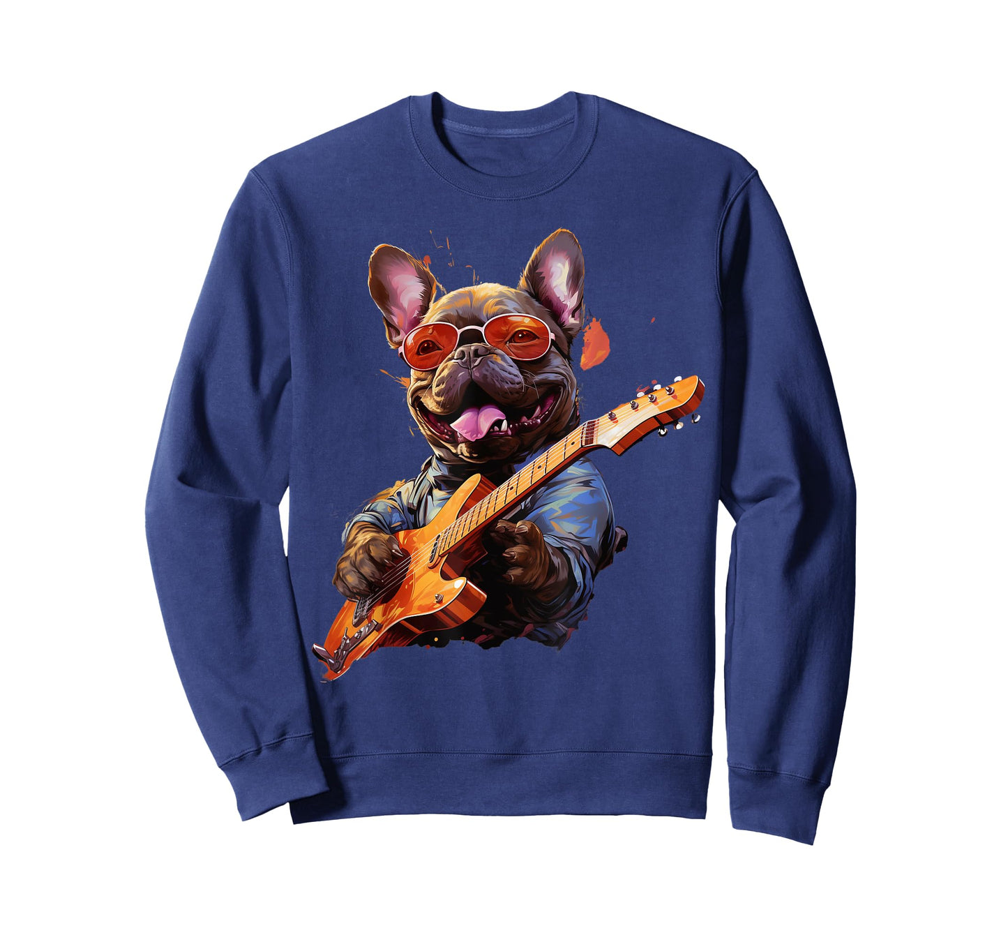 Funny Rock French Bulldog Playing Guitar T-Shirt for Men Women Girls Kids