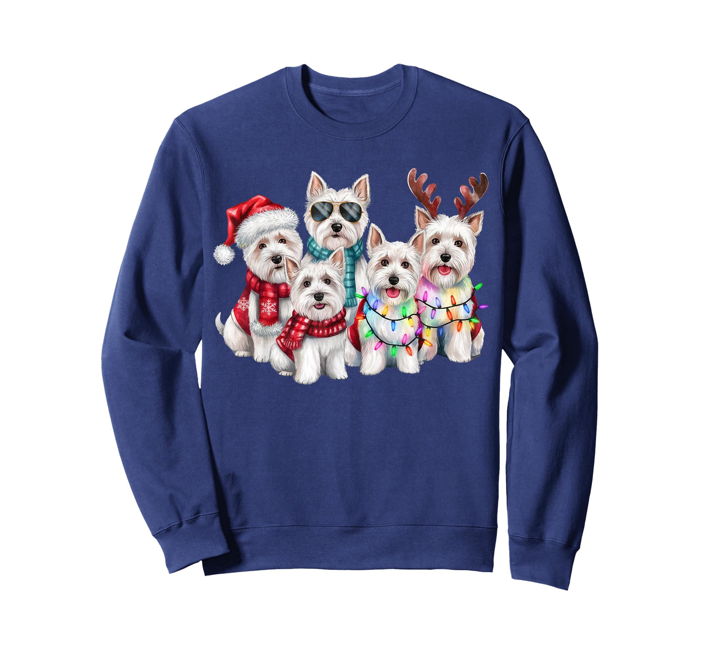 Westie Reindeer Christmas Lights Dog Lover Xmas Pajama Men Women T-Shirt
