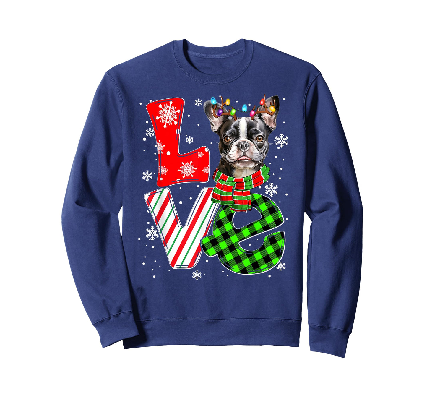 Boston Terrier Christmas Tree Lights Santa Dog Xmas T-Shirt for Men Women Kids