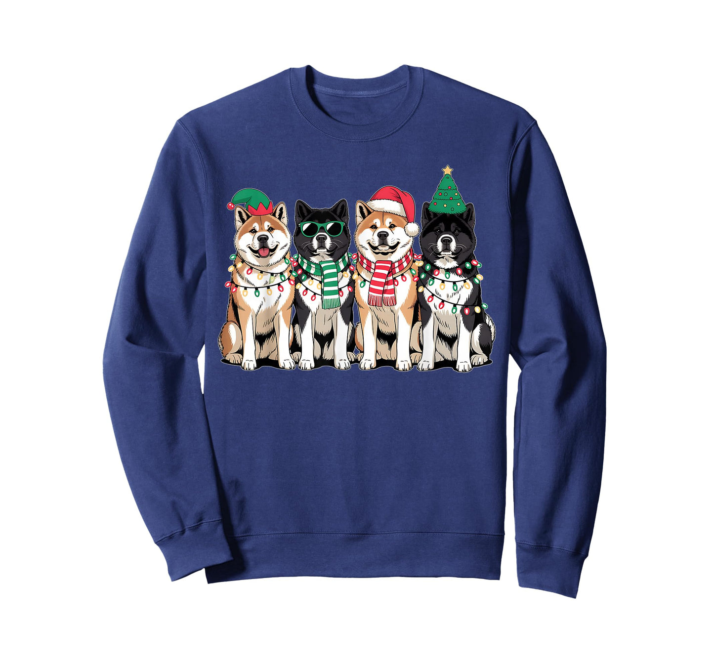 Four Akitas Dogs Christmas Funny Santa Reindeer Xmas T-Shirt