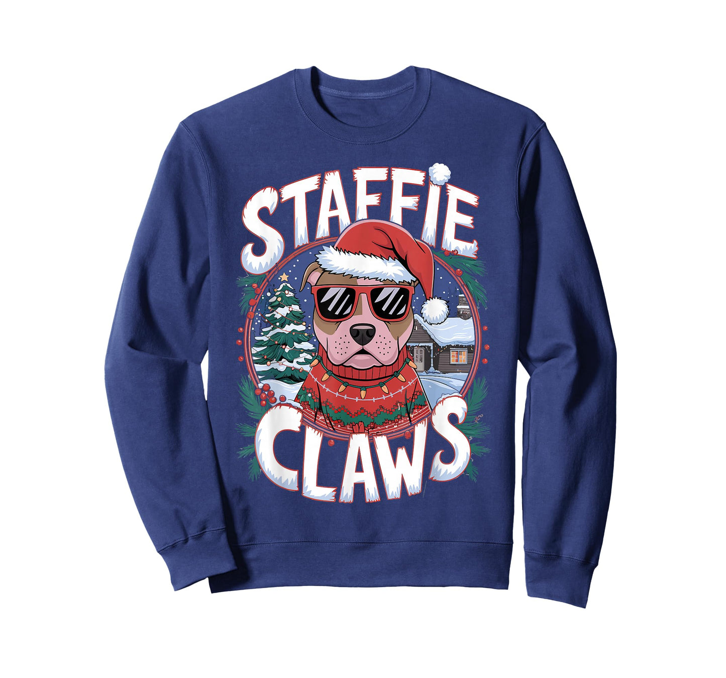 Christmas Santa Staffie Claws Dog Staffordshire Bull Terrier T-Shirt
