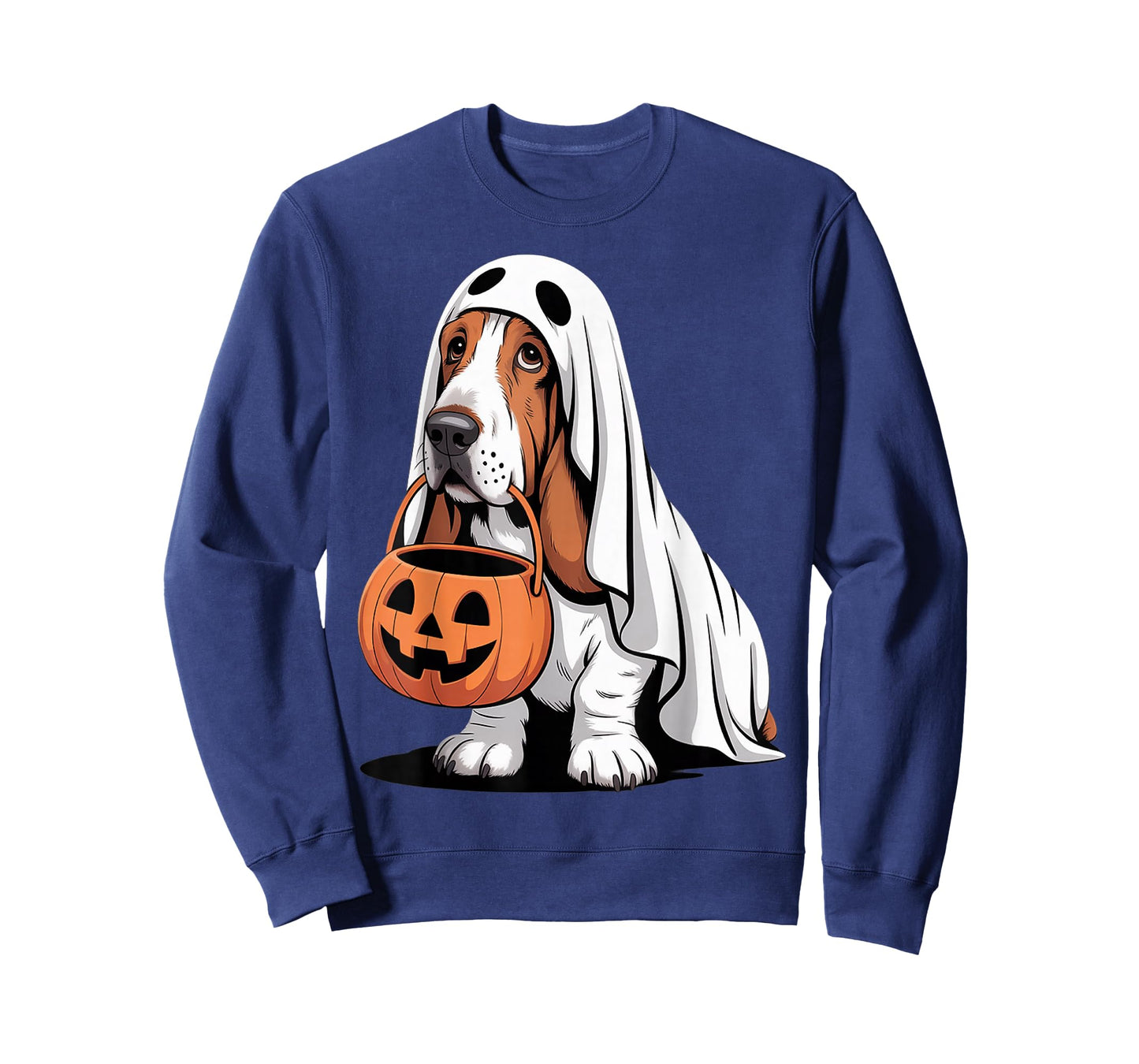 Cute Basset Hound Dog Ghost Costume with Pumpkin T-Shirt