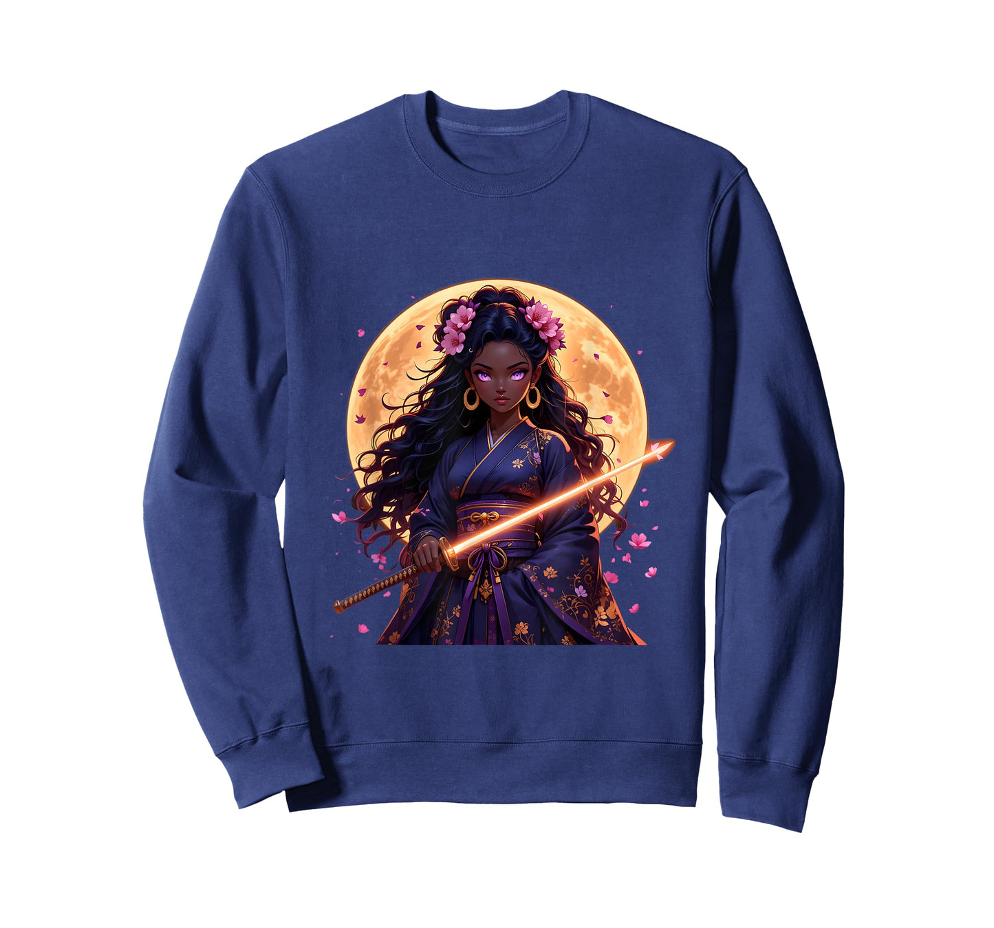 Black Woman Japanese Anime Samurai Girl Black Cat Women T-Shirt