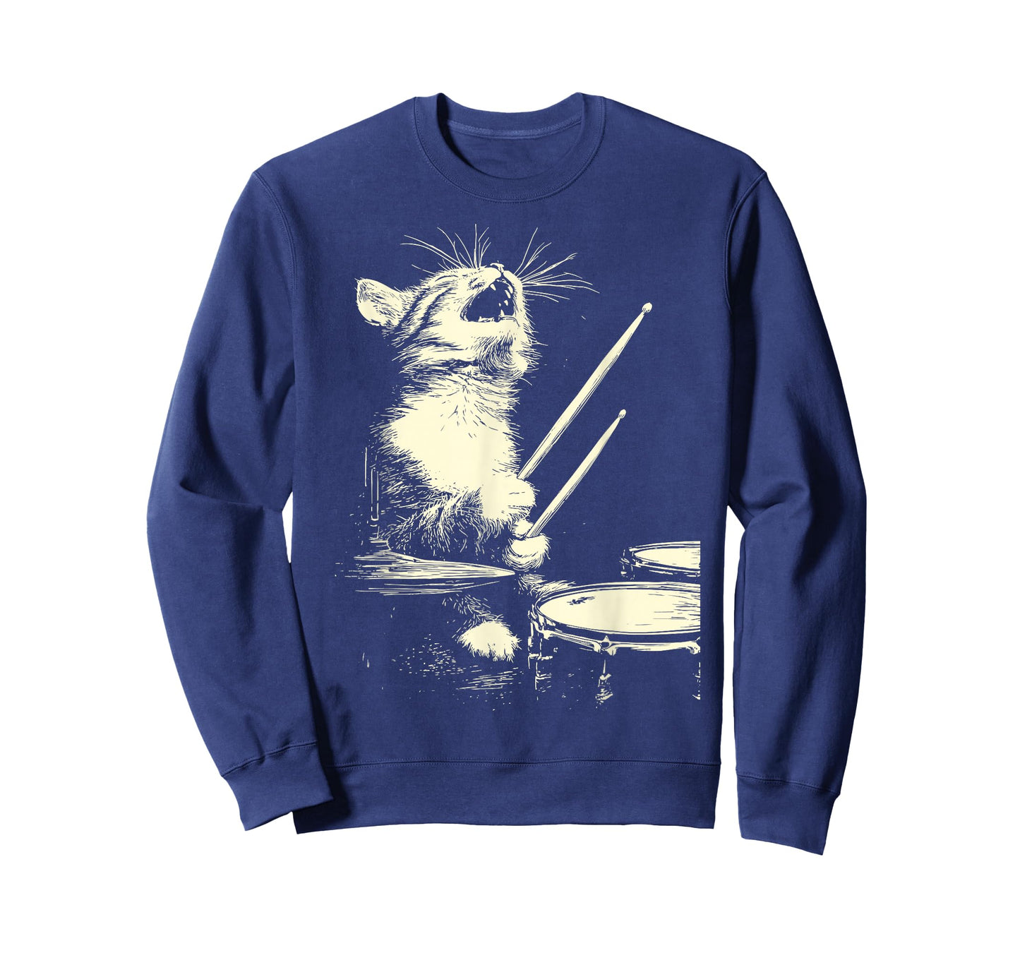 Cute Tabby Cat Playing Drums Funny Music Feline Drummer T-Shirt