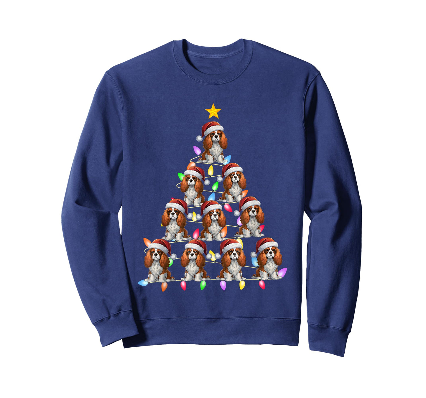 Christmas Tree Light Santa Cavalier King Charles Spaniel Dog Men Women Kids T-Shirt