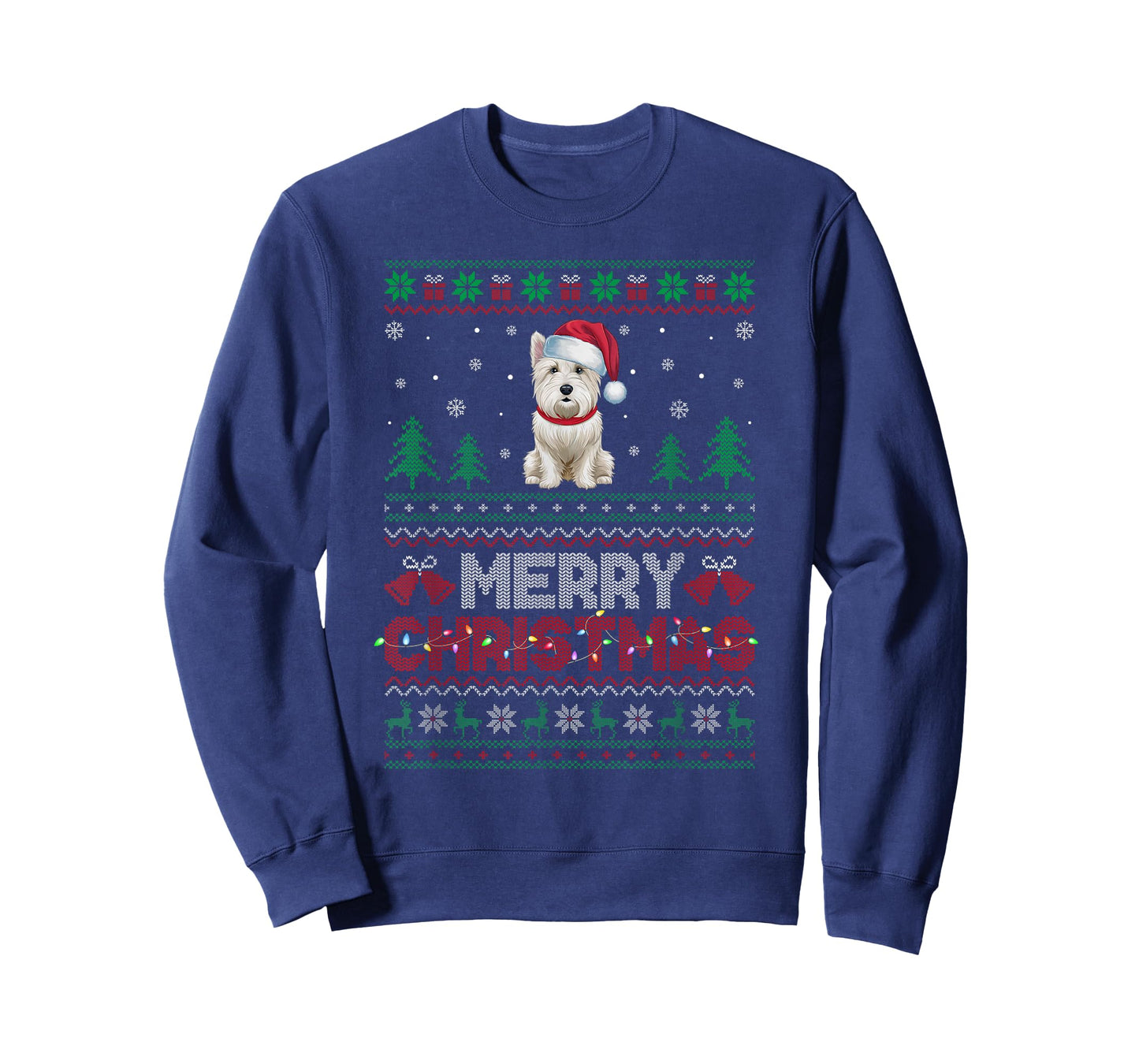 Westie Dog Lovers Santa Hat Christmas Tree Lights Men Women Kids T-Shirt