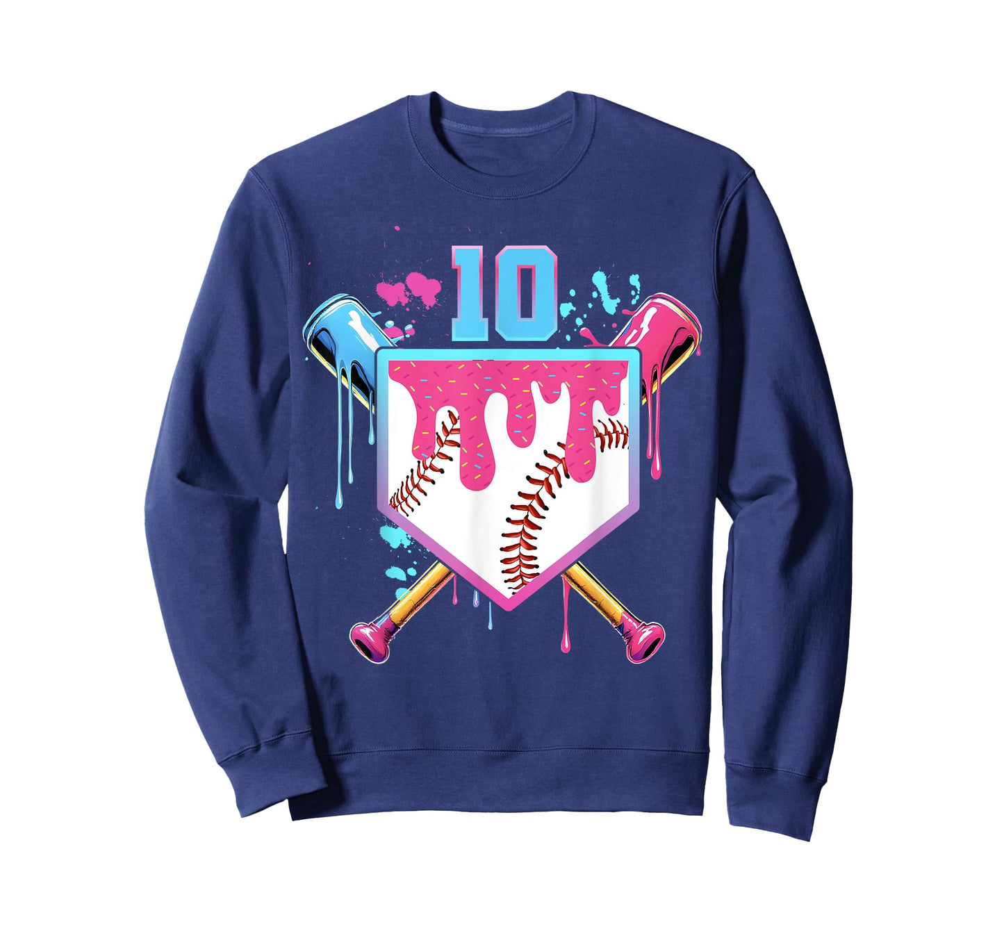 Baseball 10 Year Old Ice Cream Drip 10th Birthday Number 10 T-Shirt