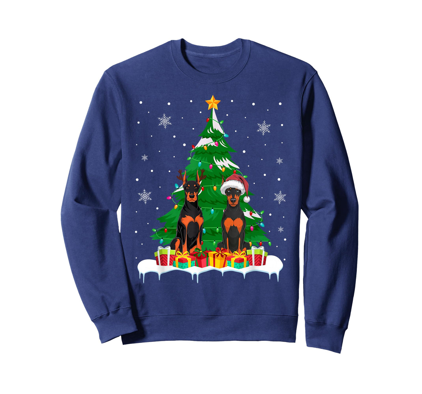 Doberman Pinscher Dog Christmas Tree Light Santa Reindeer PJ T-Shirt