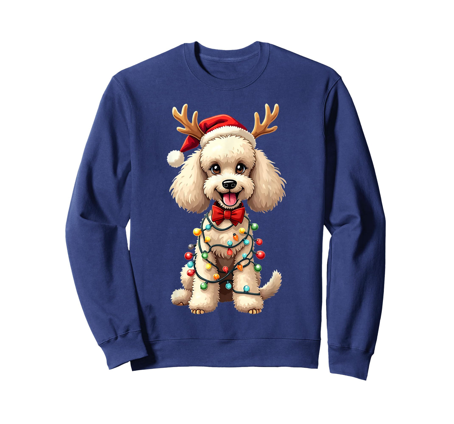 Santa Poodle Reindeer Light Christmas Funny Poodle Pajama T-Shirt