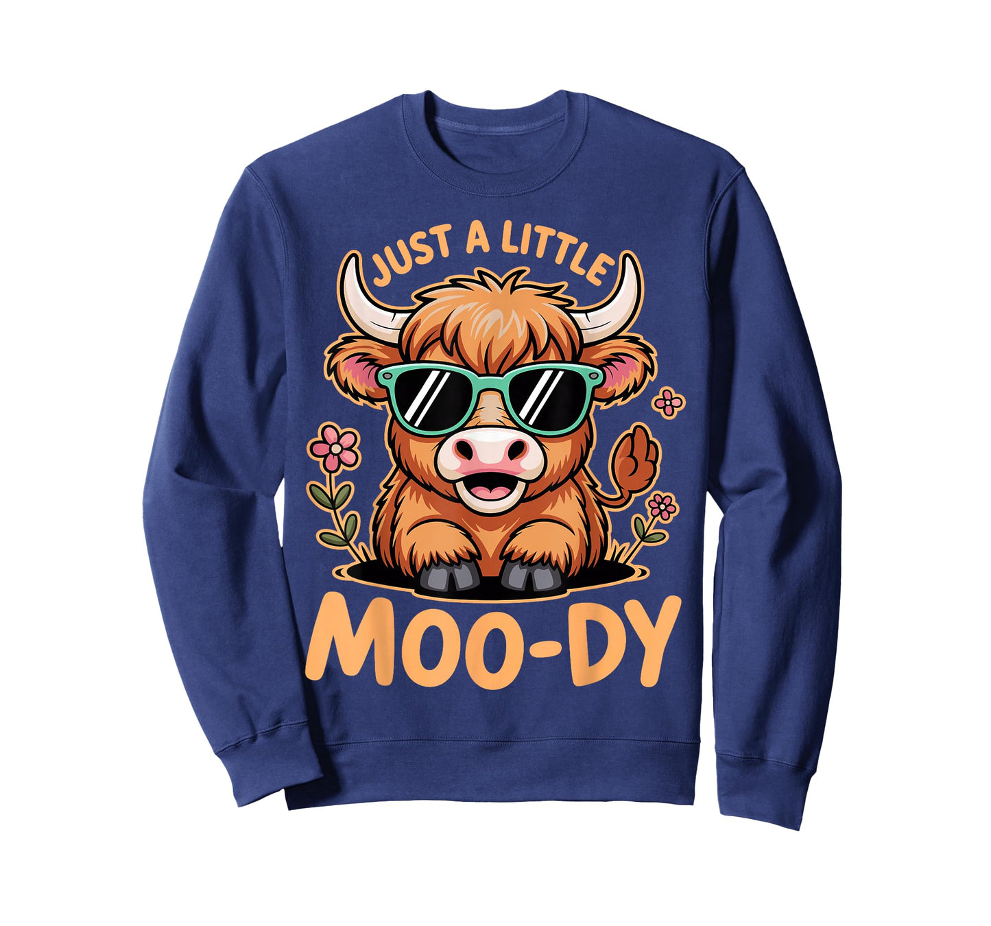 Just A Little Moody Cute Highland Cow Flower Funny Animal T-Shirt