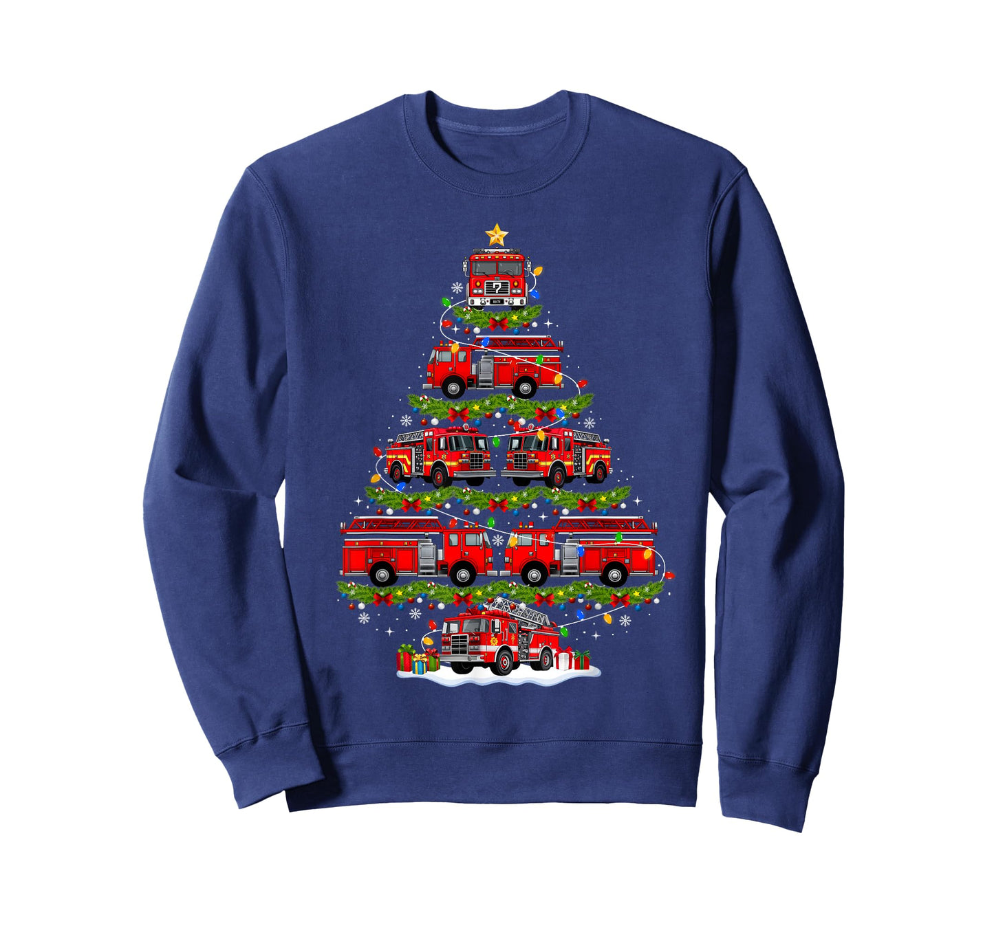 Fire Truck Firefighter Christmas Tree Lights Xmas Pajamas T-Shirt