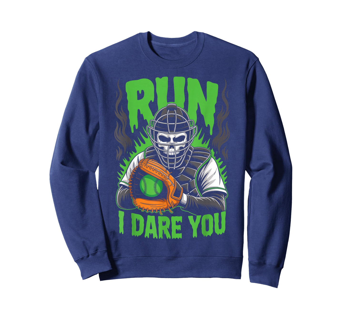 Run I Dare You Scary Baseball Catcher Creepy Skull T-Shirt