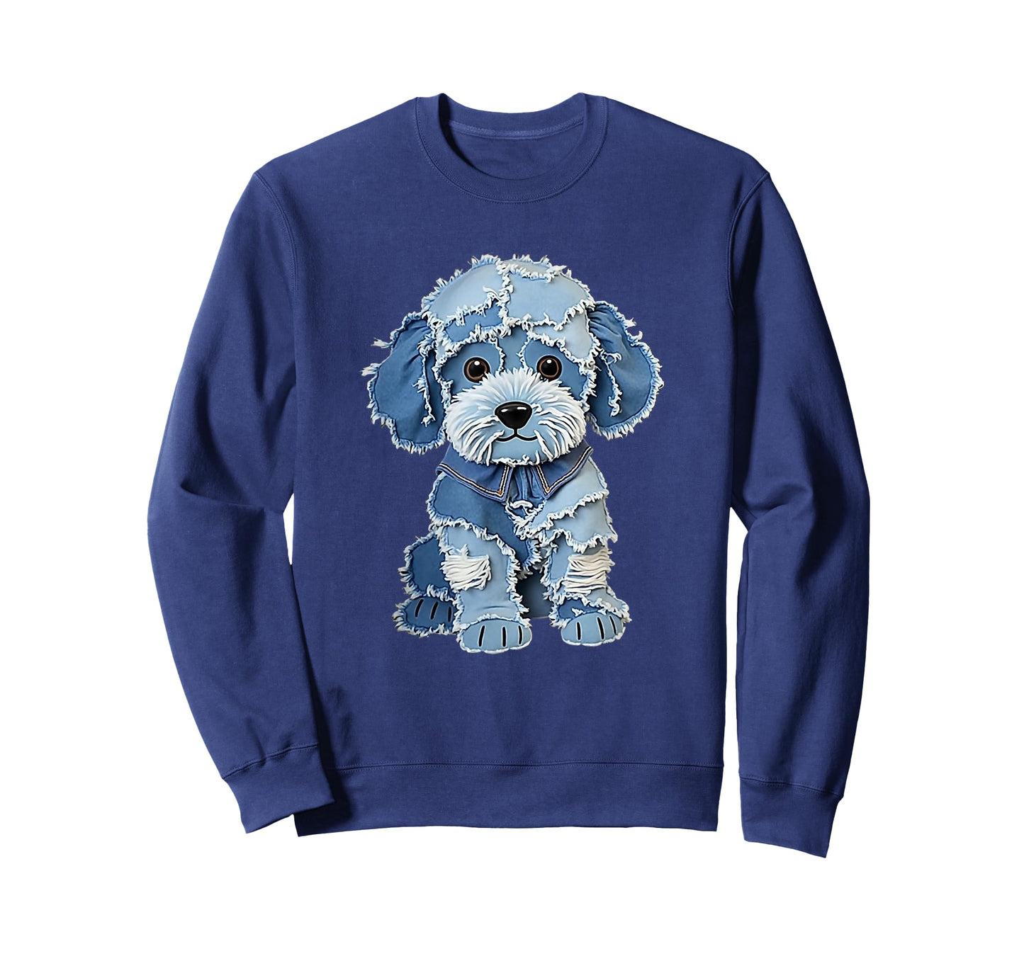 Retro Funny Denim Patch Animal Dog Print T-Shirt