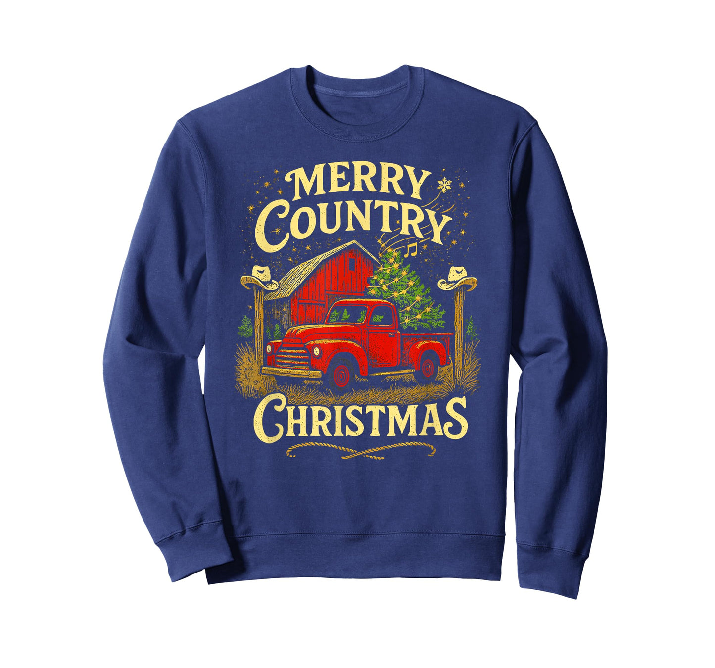 Merry Country Christmas Vintage Truck and Barn Holiday Scene T-Shirt