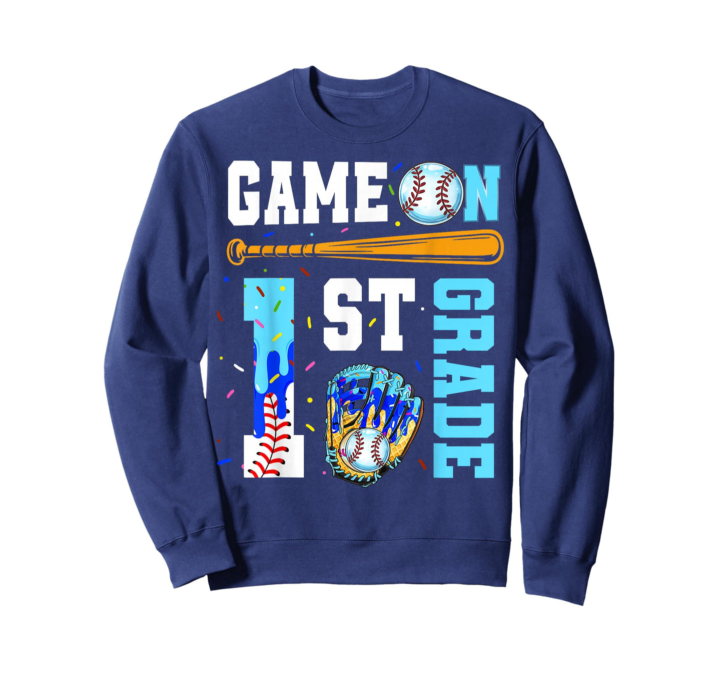 1st Grade Back To School Baseball Drip Ice Cream Game On T-Shirt