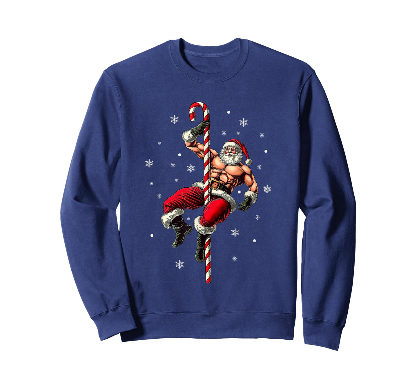 Full Muscle Santa Claus with Candy Cane Stripper Pole T-Shirt