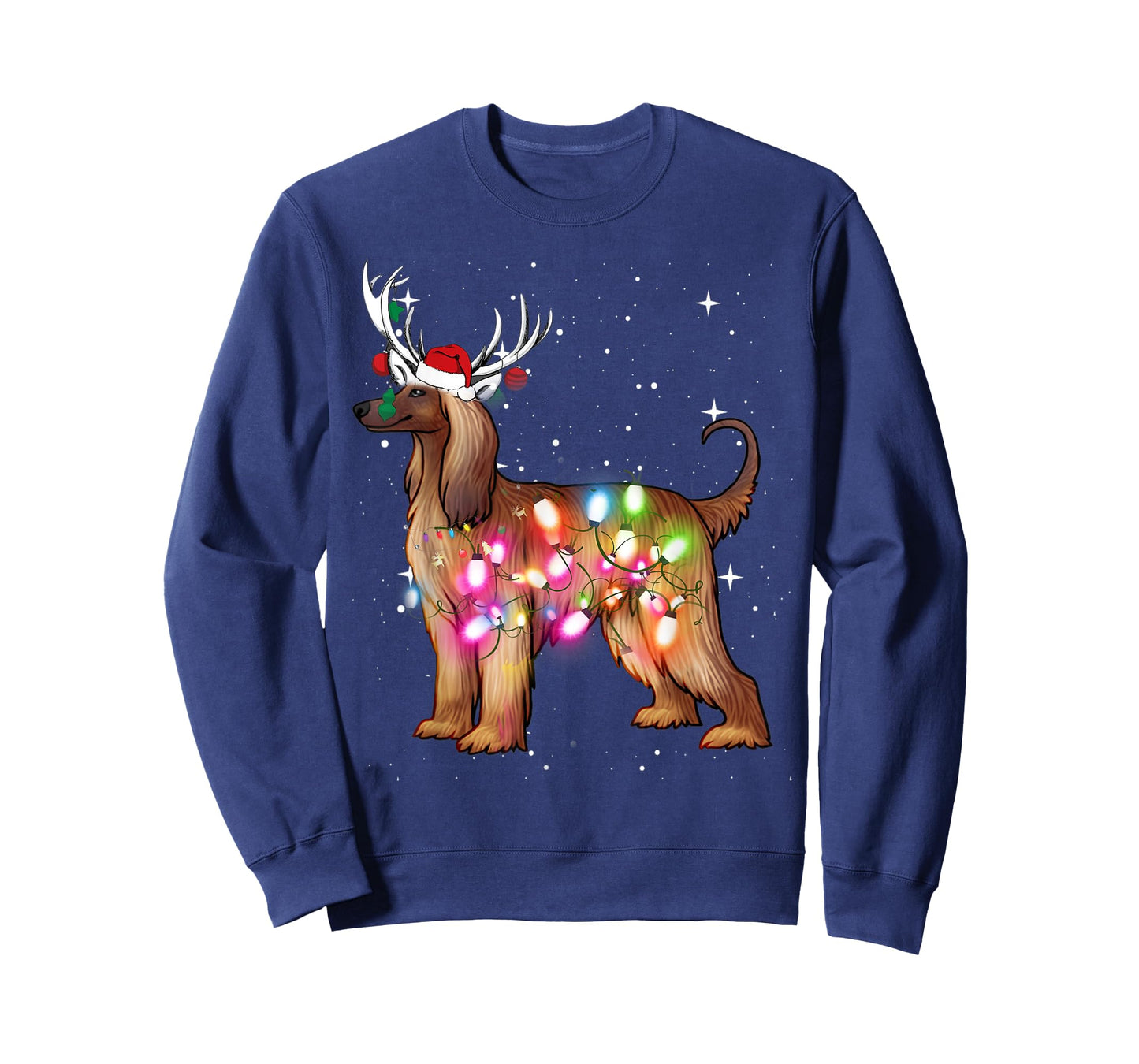Afghan Hound Christmas Lights Pajama Funny Dog T-Shirt for Men Women Kids
