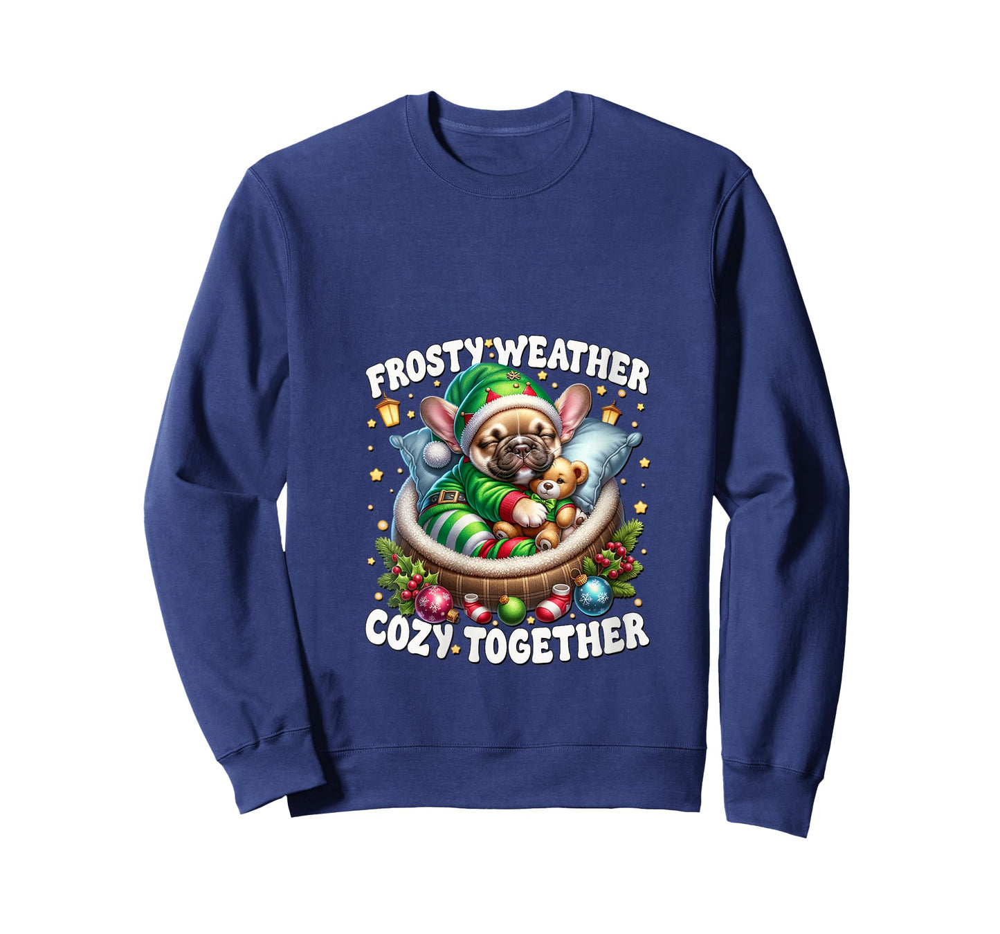 Womens Christmas Frenchie Cute Winter Sayings for Sweater Weather V-Neck T-Shirt