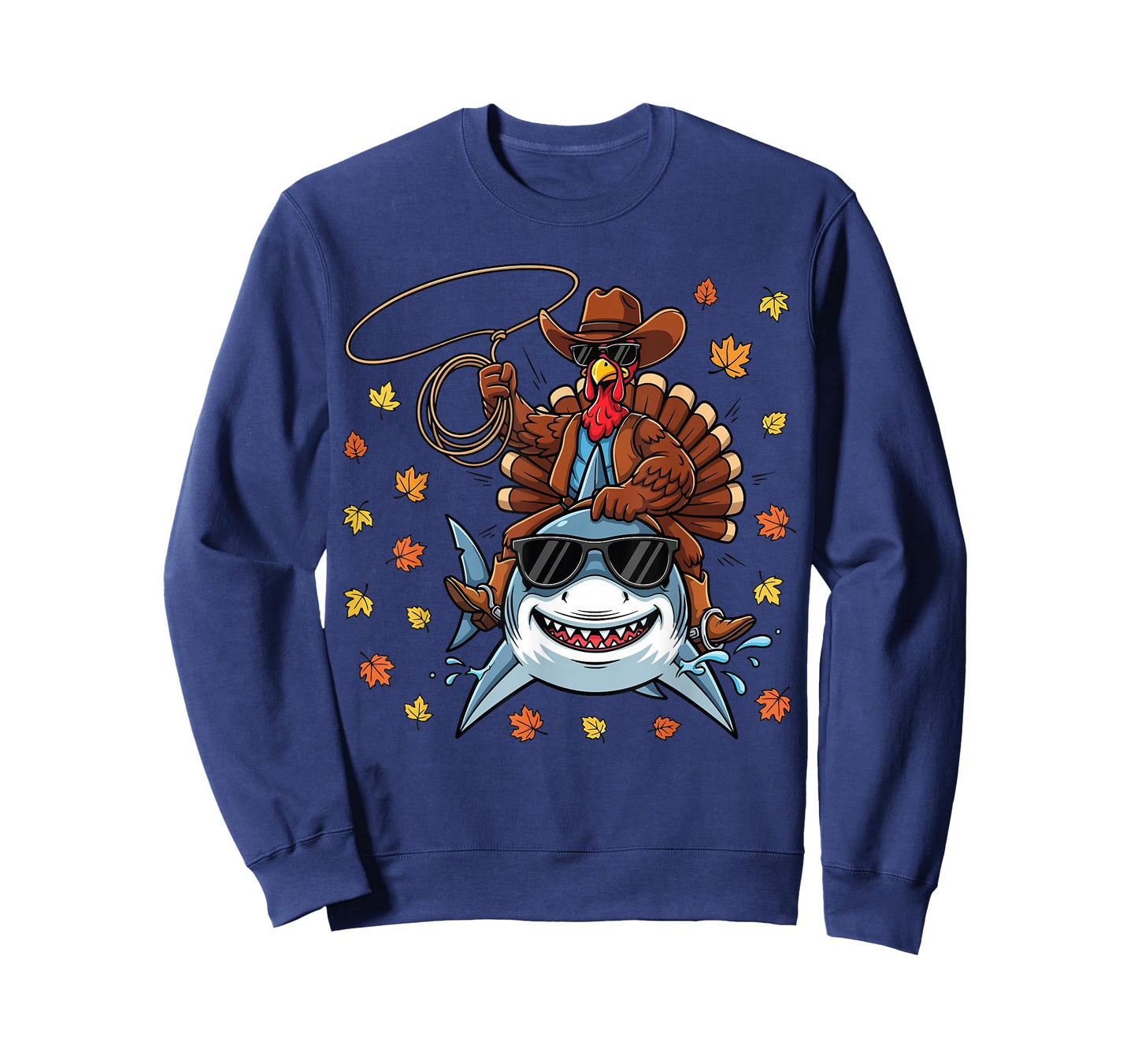 Funny Thanksgiving Cowboy Costume Turkey Riding Shark Kids T-Shirt