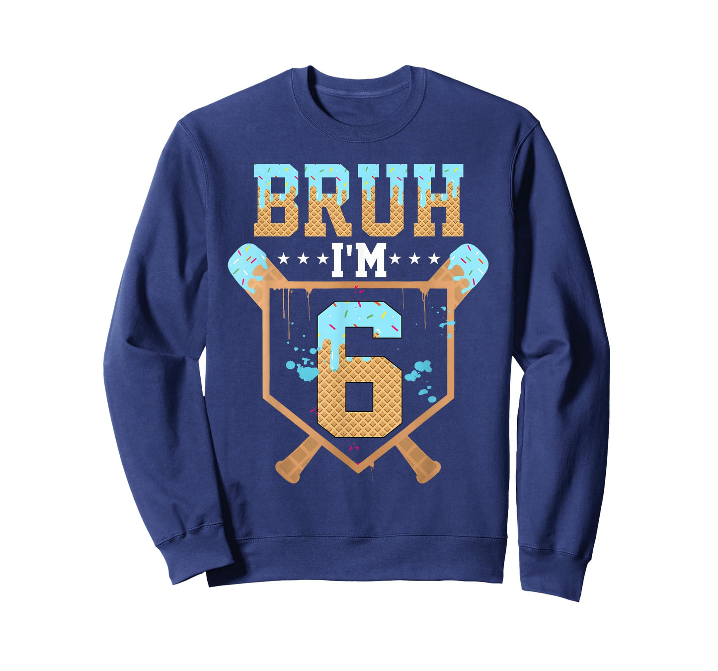 Bruh 6th Birthday Boy Baseball Ice Cream Drip 6 Year Old Boy T-Shirt