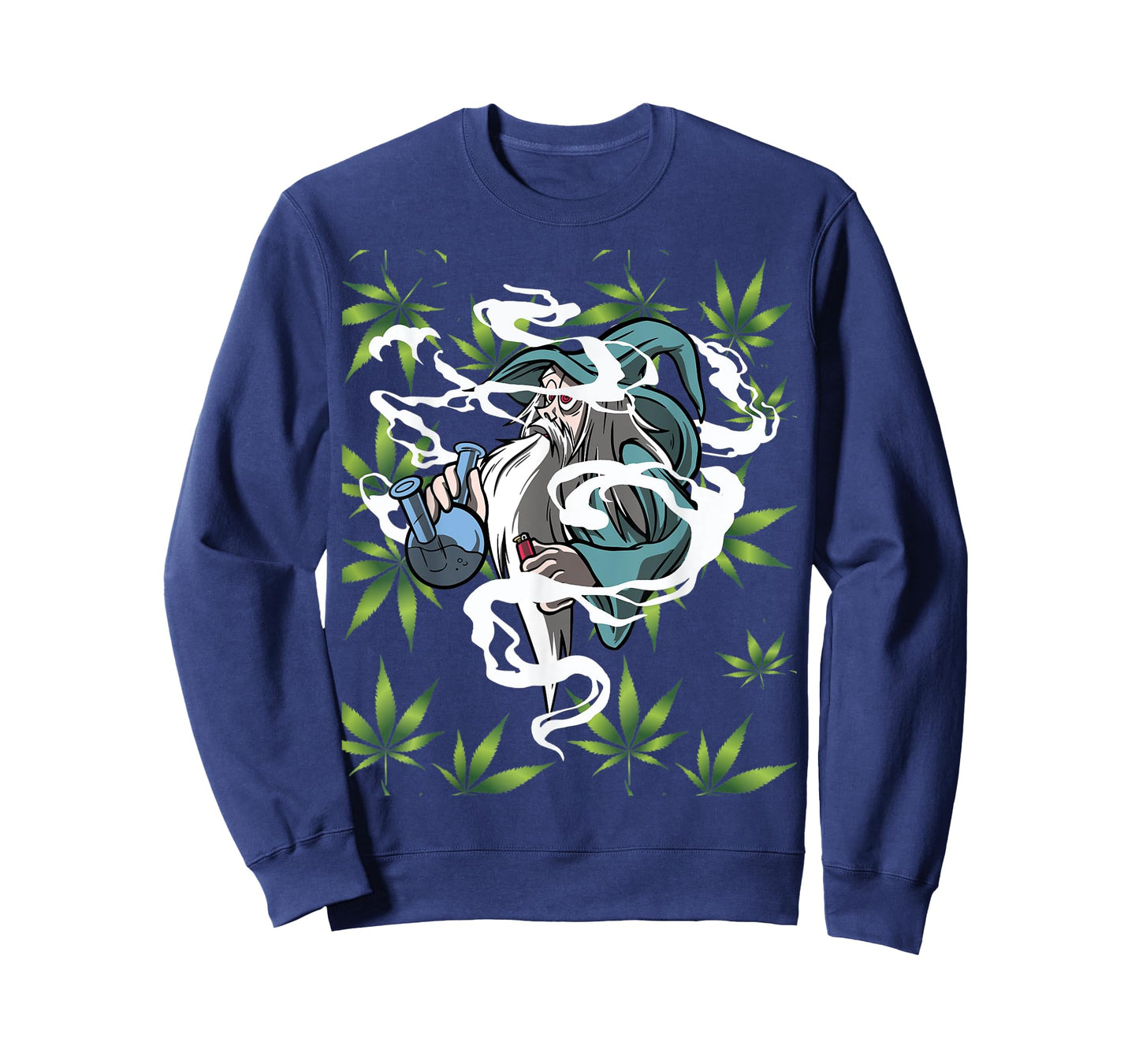 Marijuana Bong with Weed Leaf Design Wizard Smoking T-Shirt