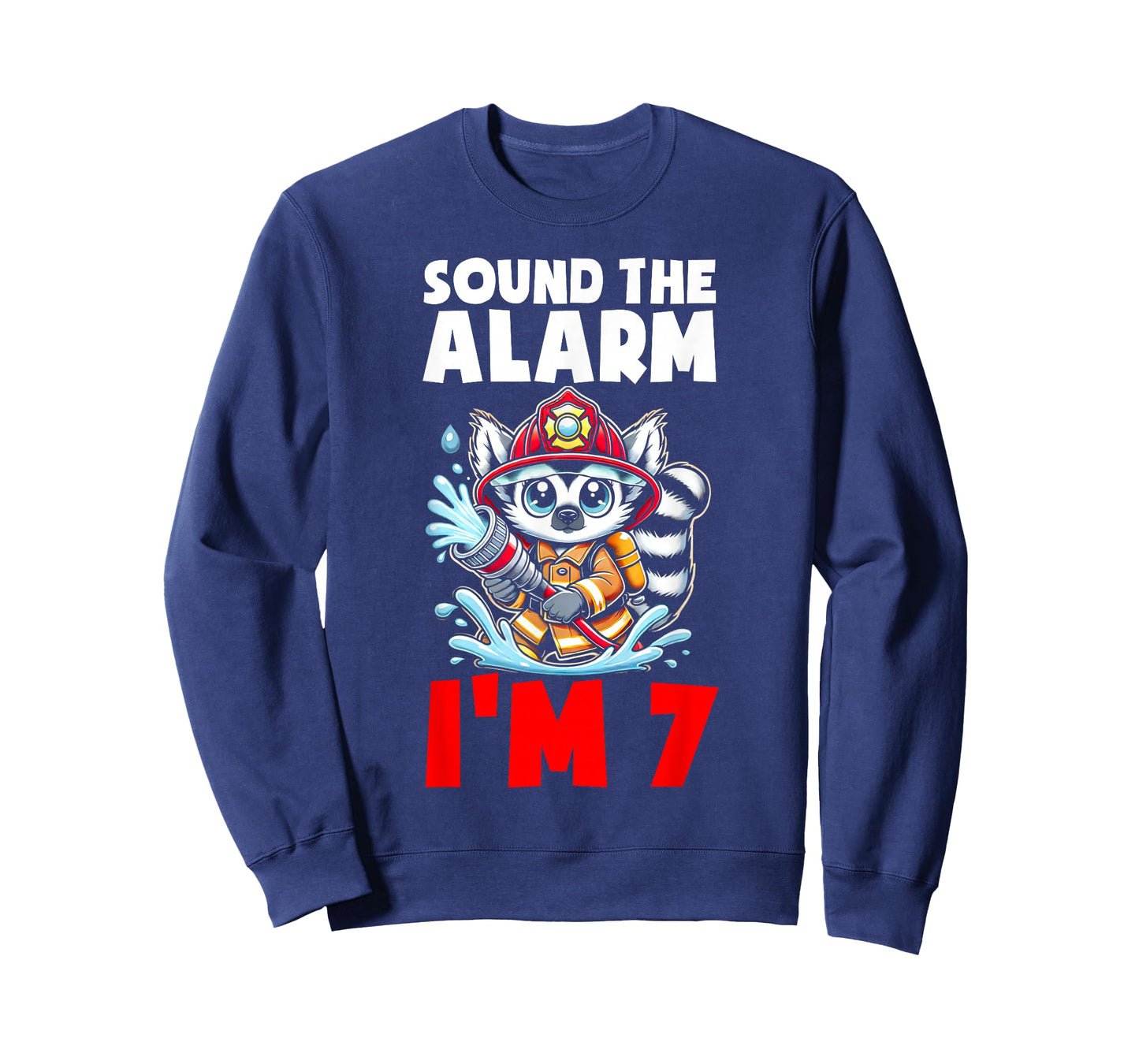 Lemur Firefighter Fireman Kids 7th Birthday Boys 7 Year Old T-Shirt